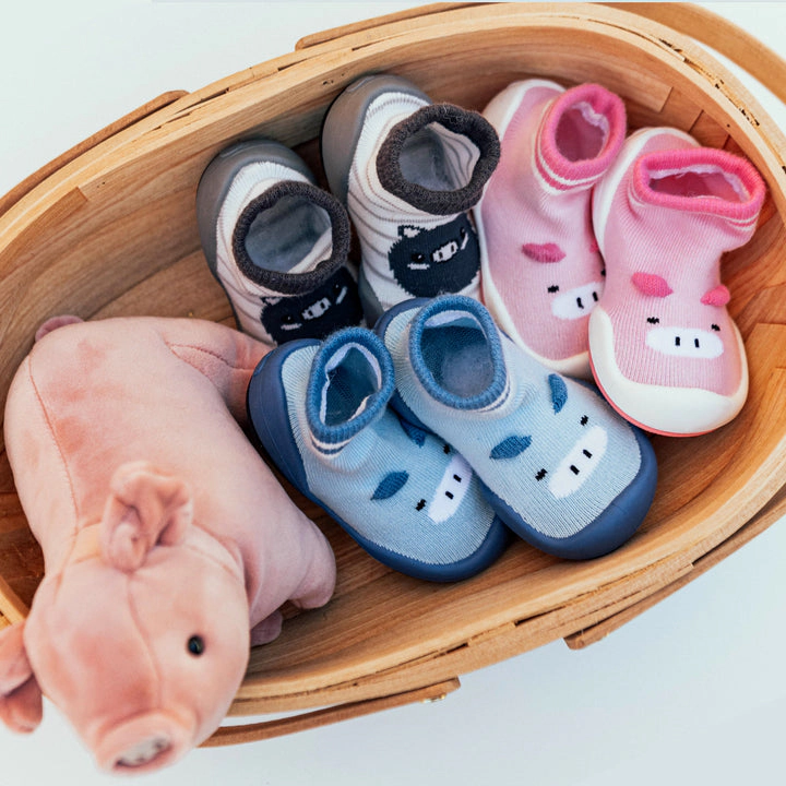Komuello Baby Boy First Walk Sock Shoes Piglet Blue