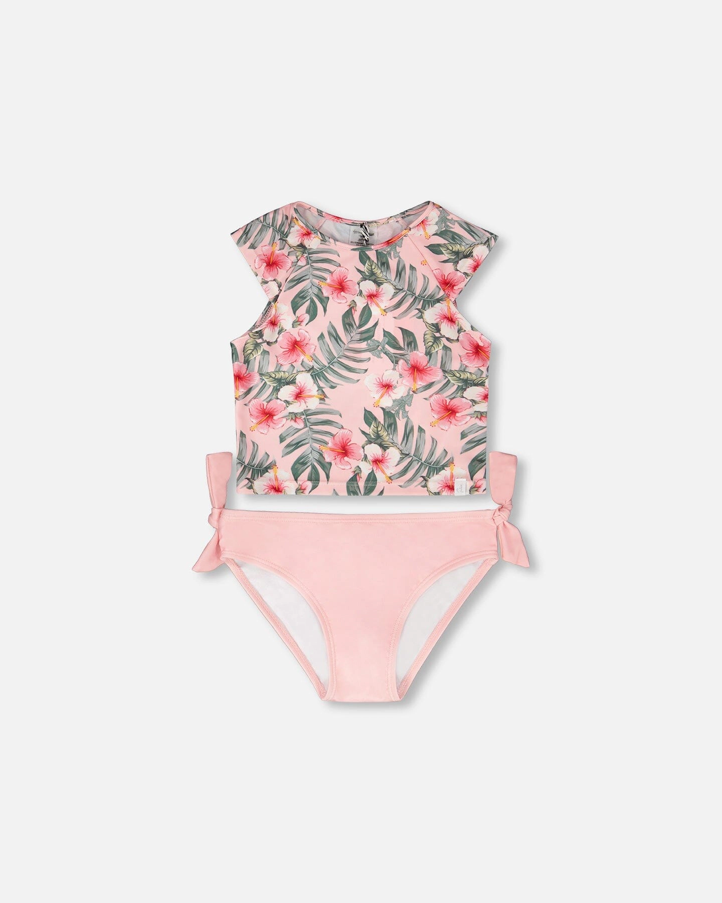 Deux par Deux Girls Hibiscus Print Top and Bottom Two-Piece Swimsuit