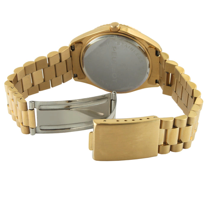 Peugeot Men's 40mm White Face Fluted Bezel Gold Bracelet Watch