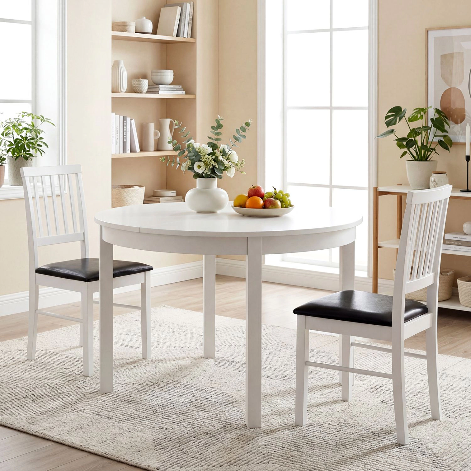 SlickBlue White Black Dining Chairs Set of 2, Padded Wood Chairs