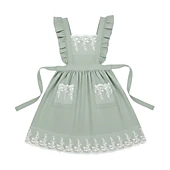 Alilang Unisex Lace Trim Ruffle Kitchen Apron with Embroidered Bib Detail Dual Front Pockets and Adjustable Waist Ties