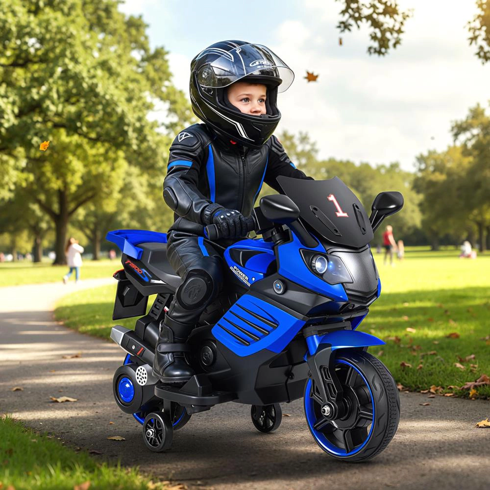 Hivvago 6V Kids Motorcycle with Headlights Music and Detachable Training Wheels