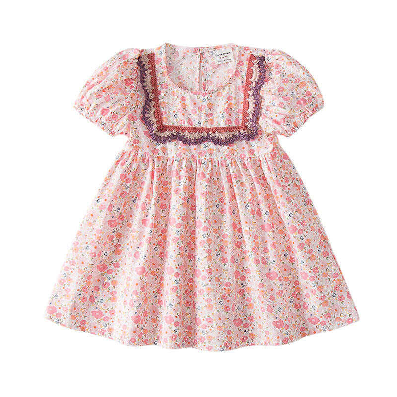 MyKids-USA Baby Girl Solid Color Embroidered Design Doll-Neck Dress