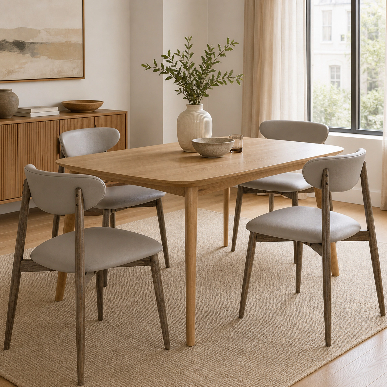 SUGIFT Set of 4 Gray Faux Leather Armless Dining Chairs with Curved Back