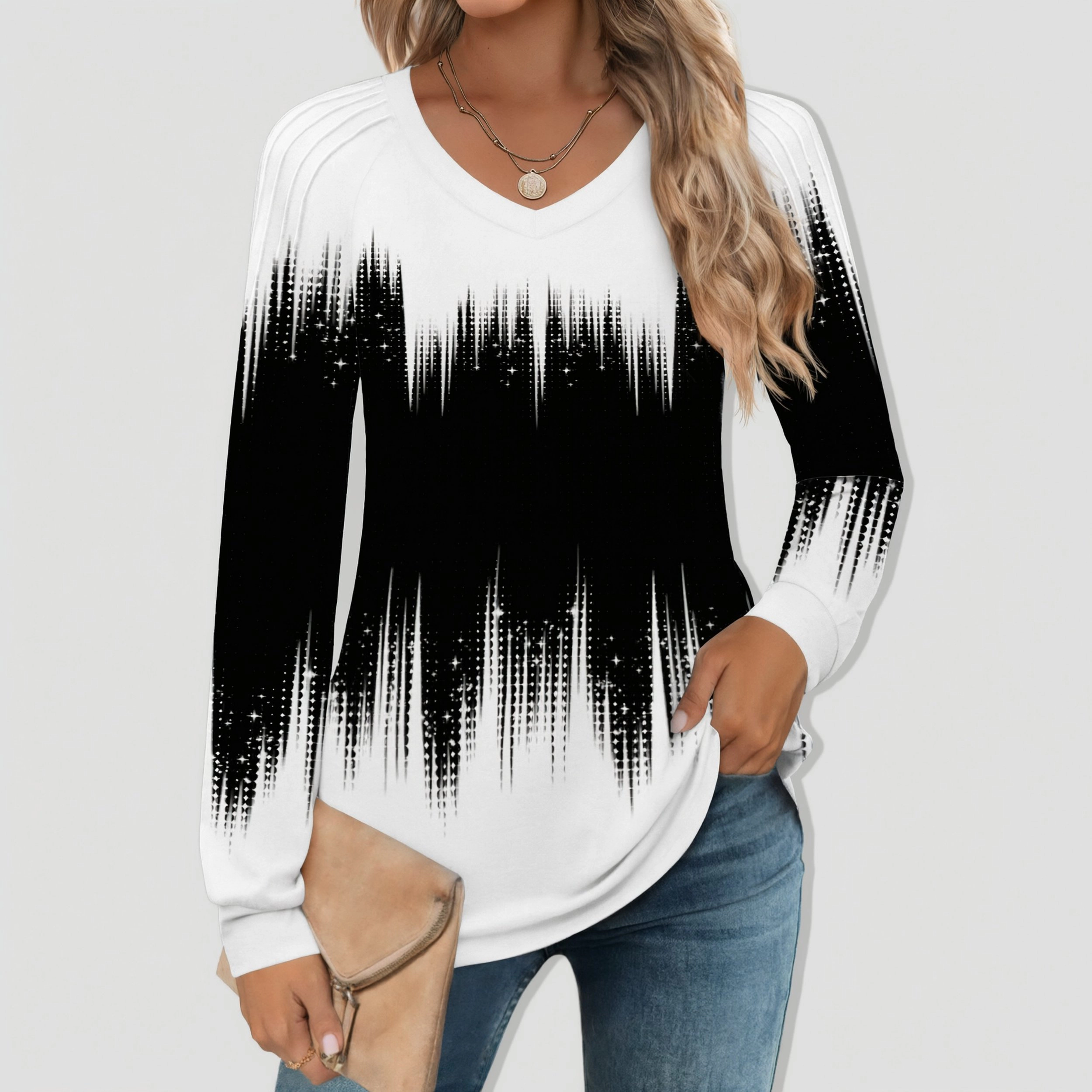 Zeagoo Women Pleated V Neck Tunic Top