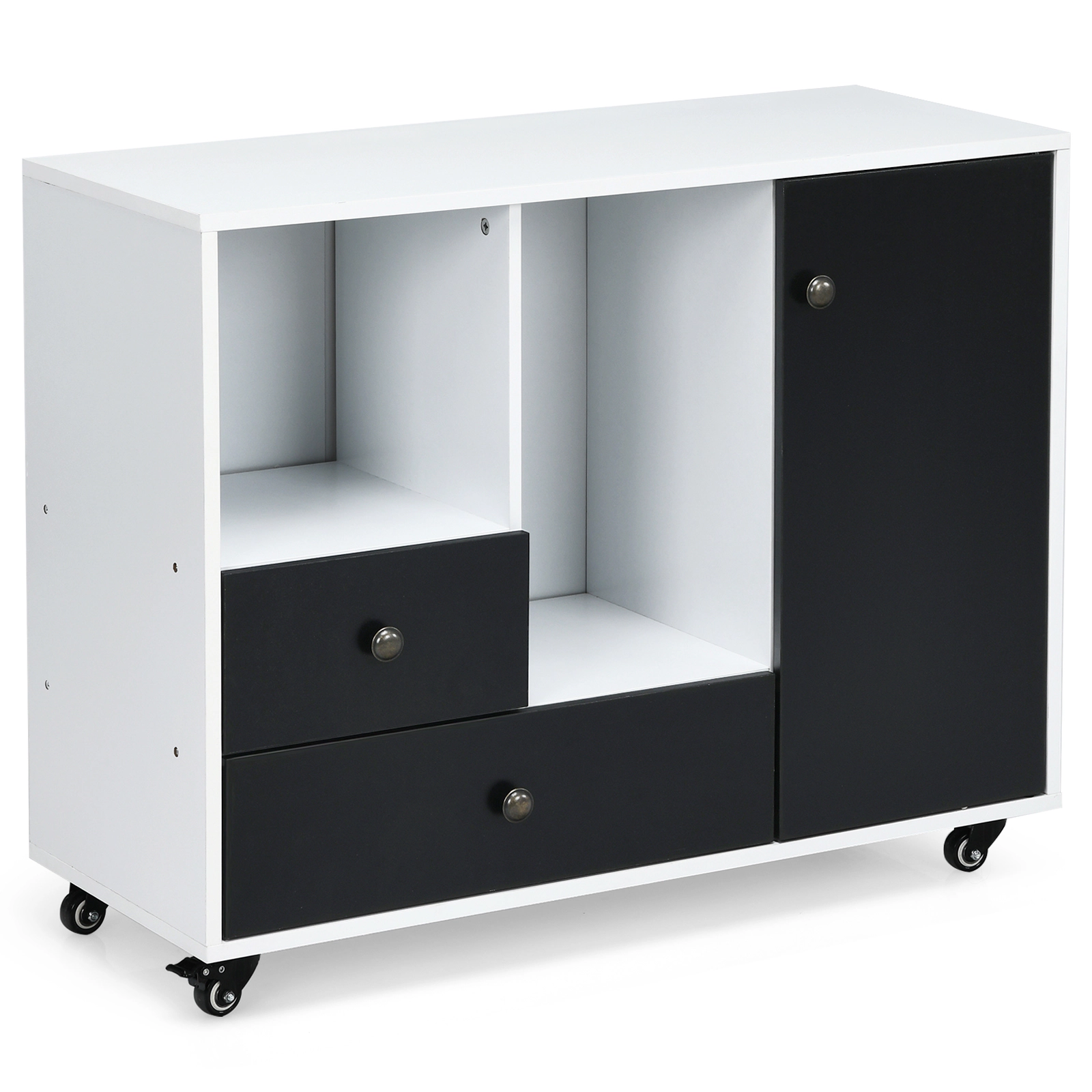 SUGIFT 35-in 188-lb Capacity 2-Drawer Lateral Filing Cabinet Mobile Printer Stand with Open Shelves