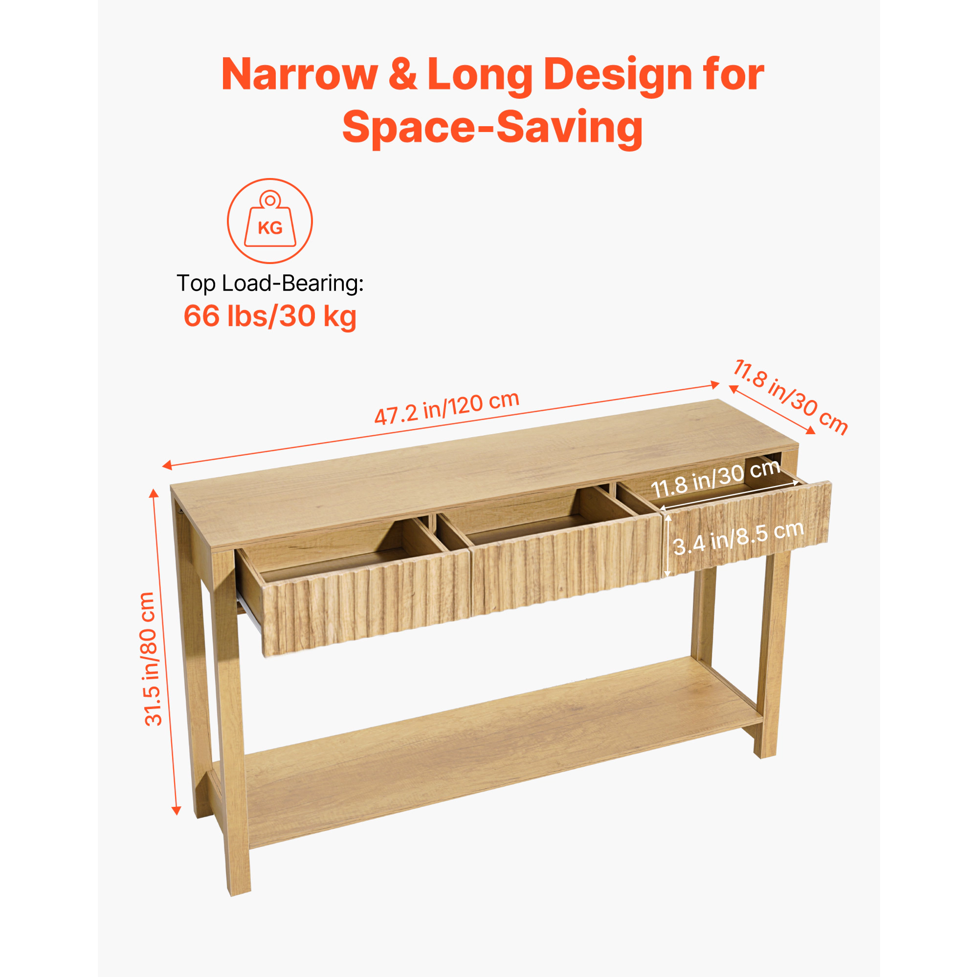 HONGGE Console Table Farmhouse Desk Behind the Couch Wooden Rectangle Entrance Narrow Sofa Table for Hallway Bedroom