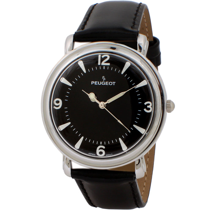 Peugeot Men's 38mm Black Dial Retro Design Calf Skin Leather Strap watch