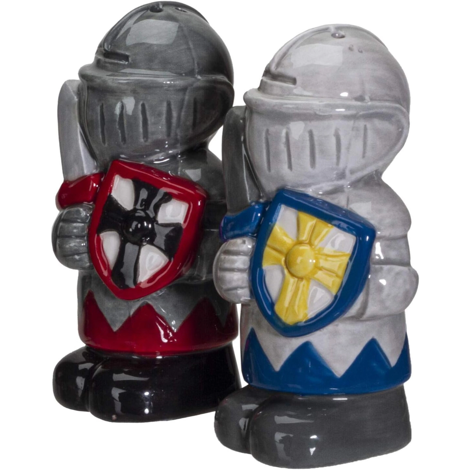 Pacific Giftware White And Black Knights Ceramic Magnetic Salt and Pepper Shakers Set