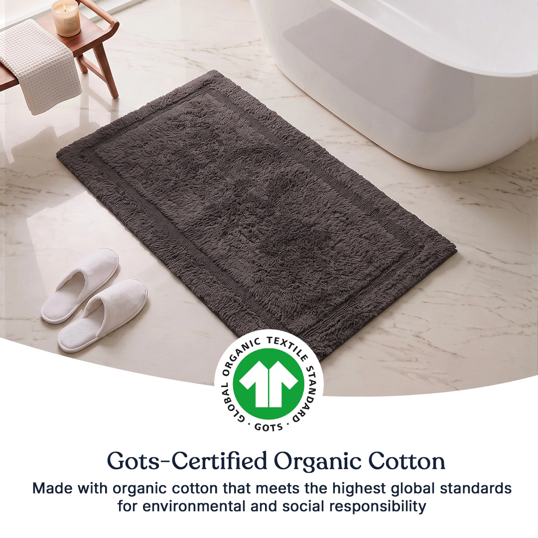 Delara GOTS Certified Organic Cotton Reversible 3000 GSM Ultra Thick Super Absorbent Soft Quick Dry Bath Mat