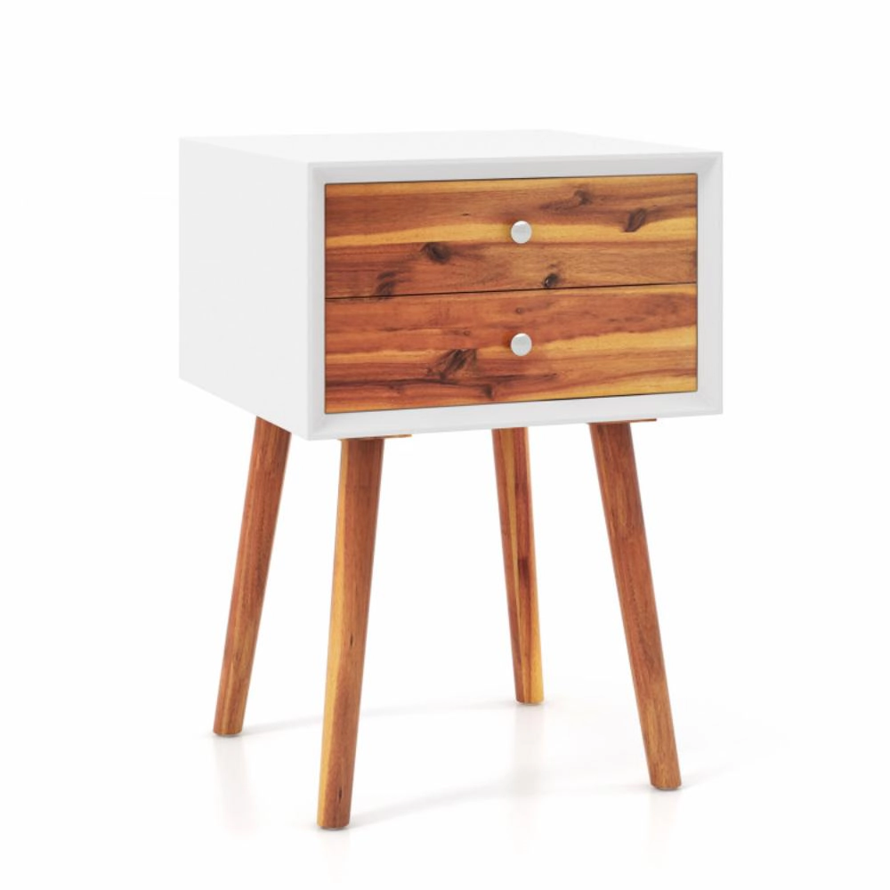 Hivvago Mid-Century Wooden Multipurpose End Table with 2 Storage Drawers