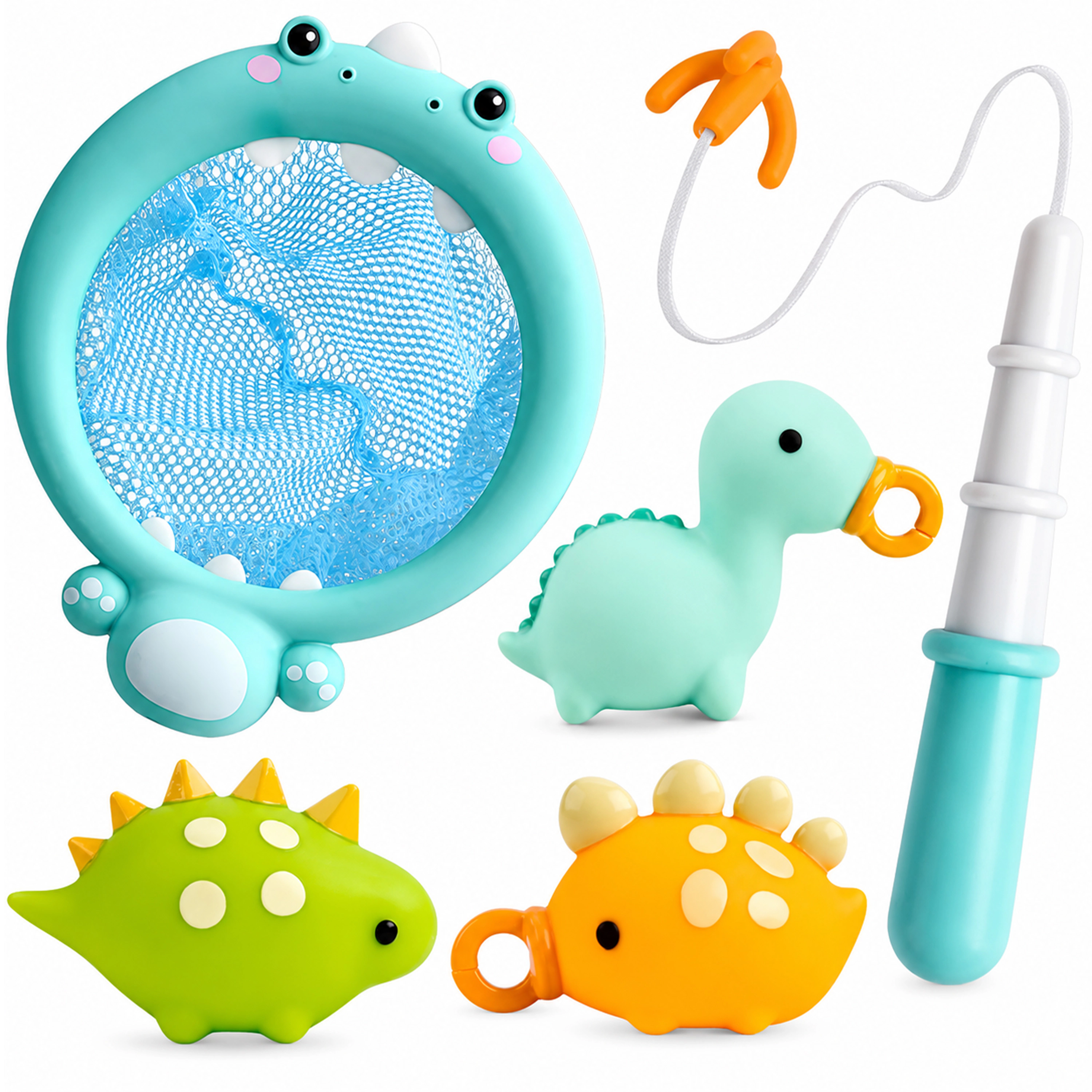 Sperric Fun Dinosaur Fishing Game for Kids 5Pk Magnetic Floating Bath & Pool Toy Set w/ Wind-Up Rods Engaging Water Play