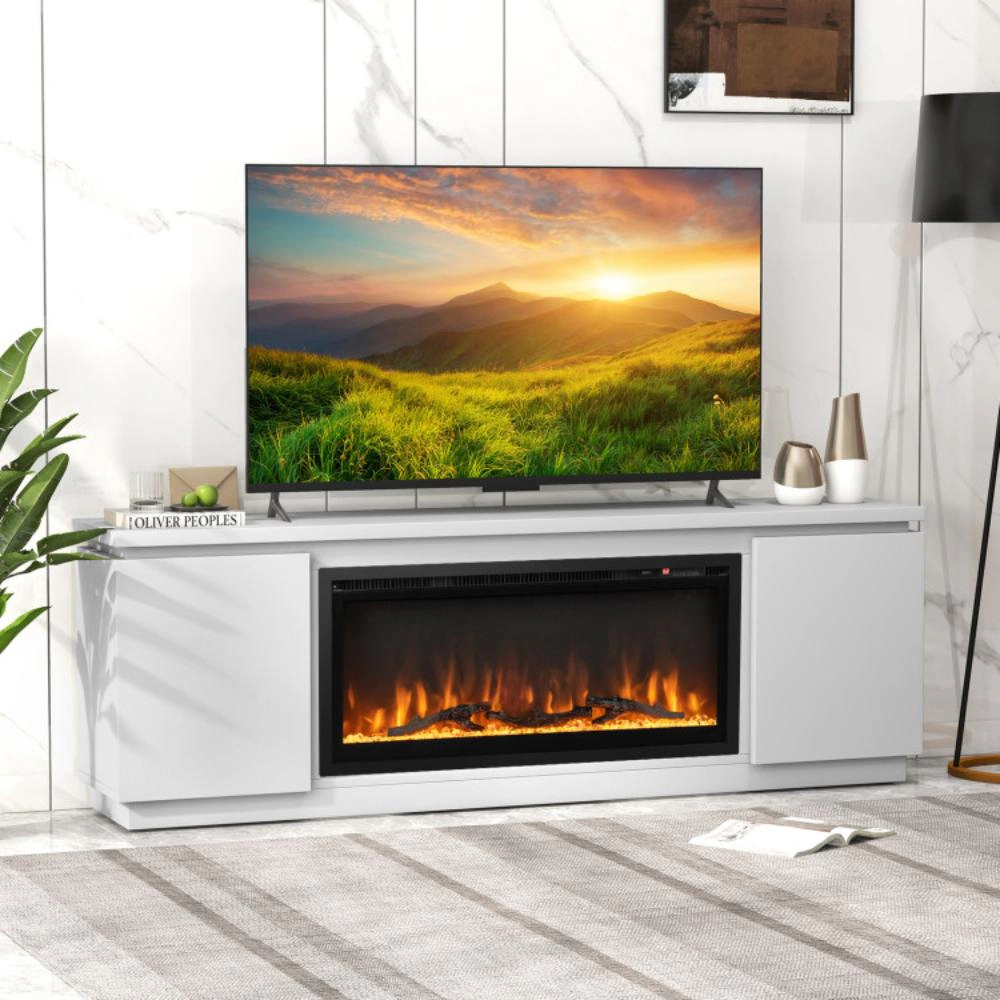 Hivvago Fireplace Tv Stand For Tvs Up To 80 Inch With 3 Adjustable Shelves