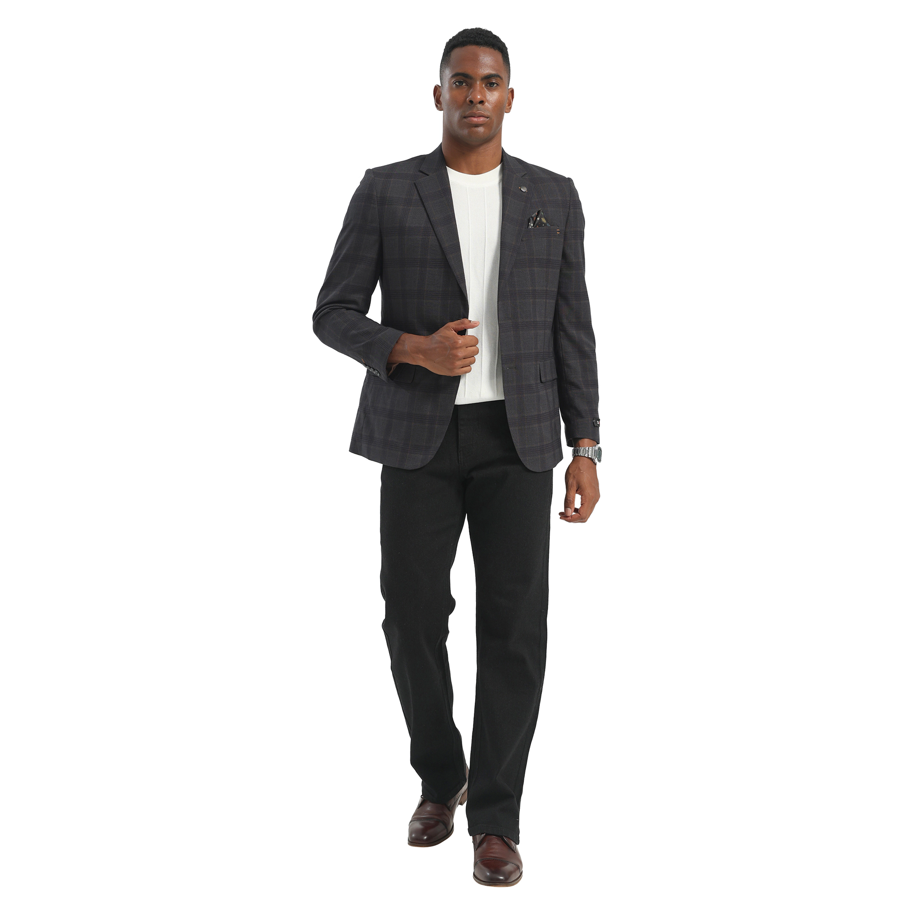 Tazzio Mens Slim Fit Plaid Windowpane Sport Coat, Business and Casual