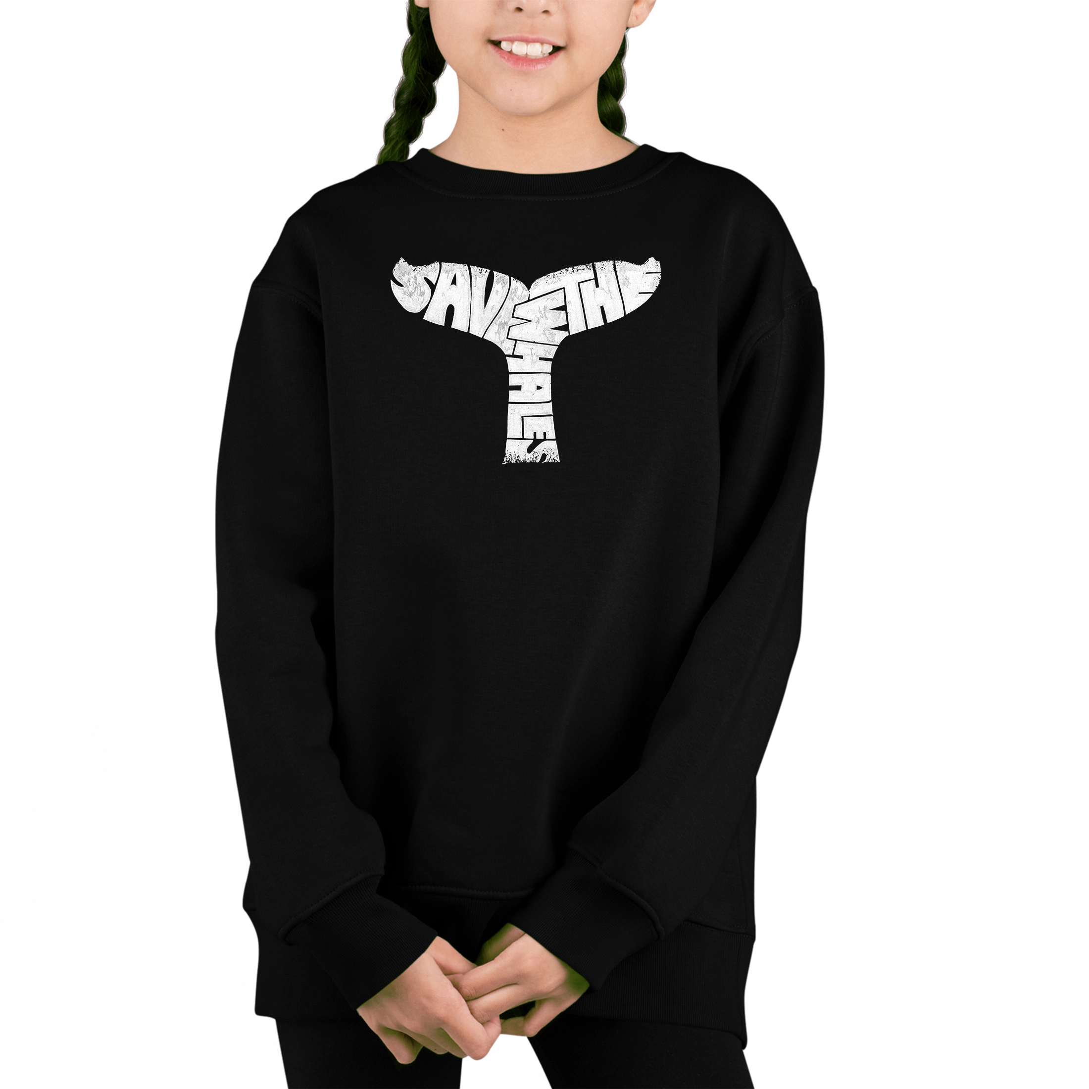 LA Pop Art Girl's Word Sweatshirt - Save The Whales