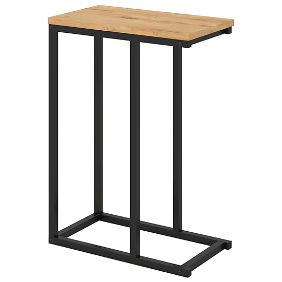 SUGIFT 18-In C-Shaped End Table, Natural Wood Top, Metal Base