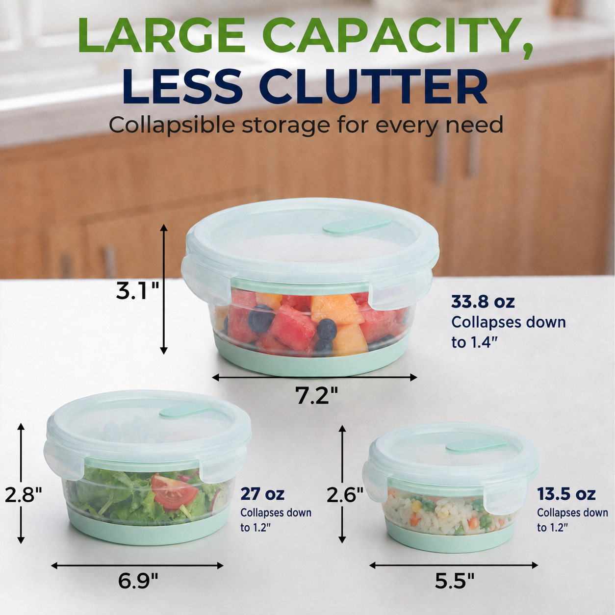 CHEFSPOT Collapsible Silicone Food Storage Bowls 3 Pack