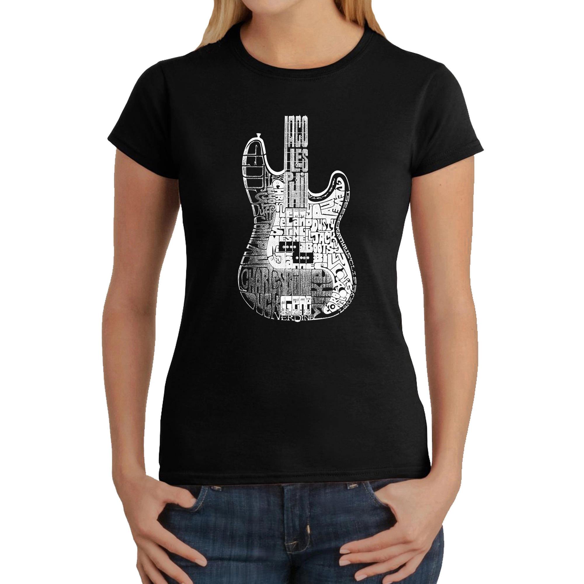 LA Pop Art Women's Word T-Shirt - Bass Guitar