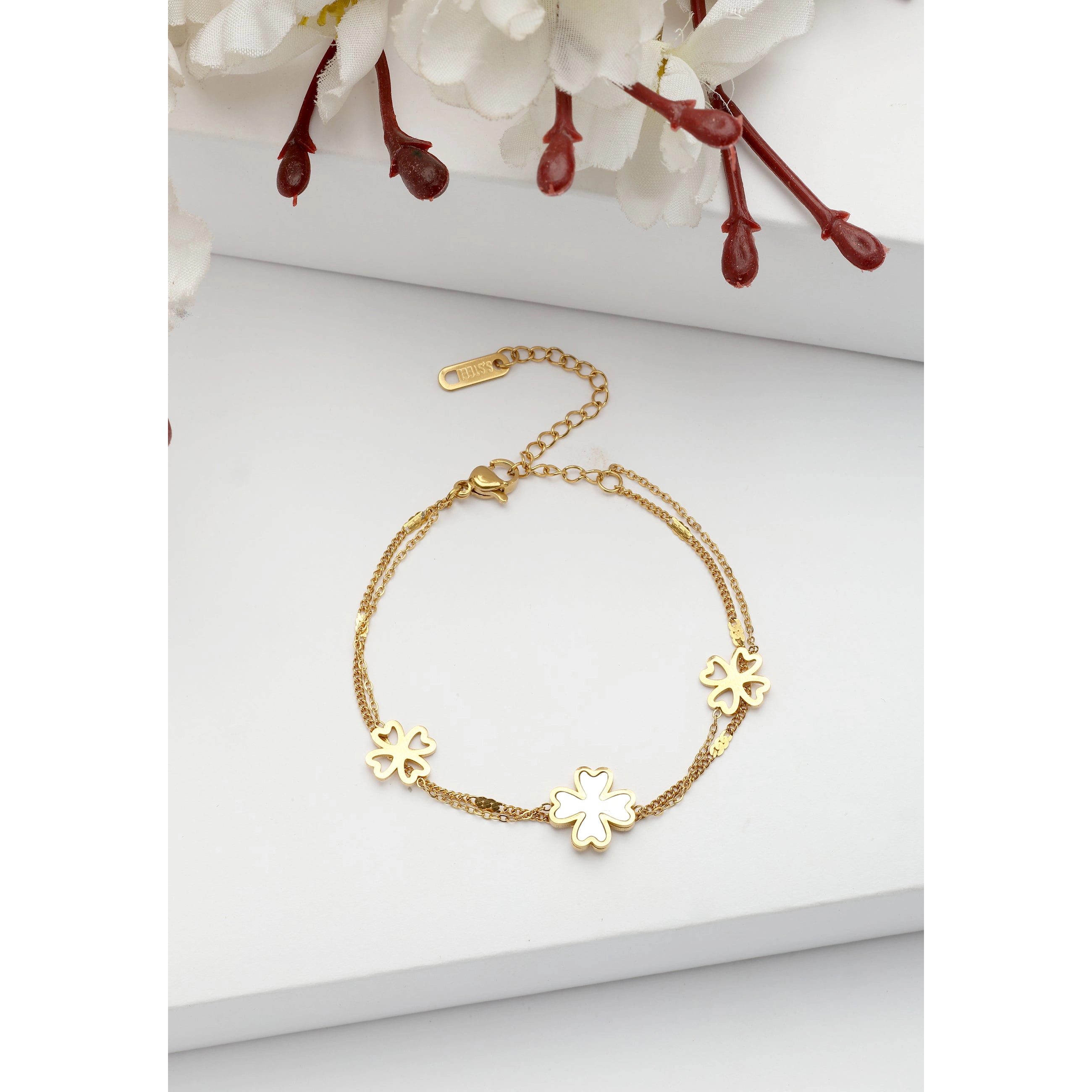 AGP PARIS Womens Diva Double Layered Floral Chain Bracelet