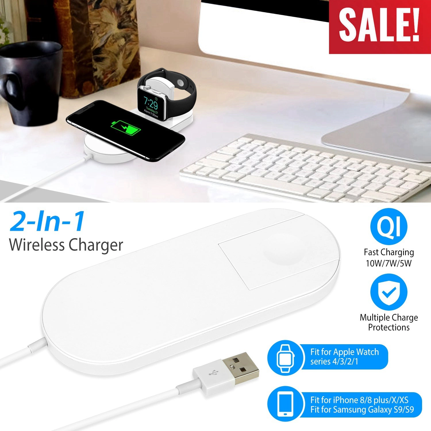 GBruno 2-in-1 Wireless Charger For Phone And Watch