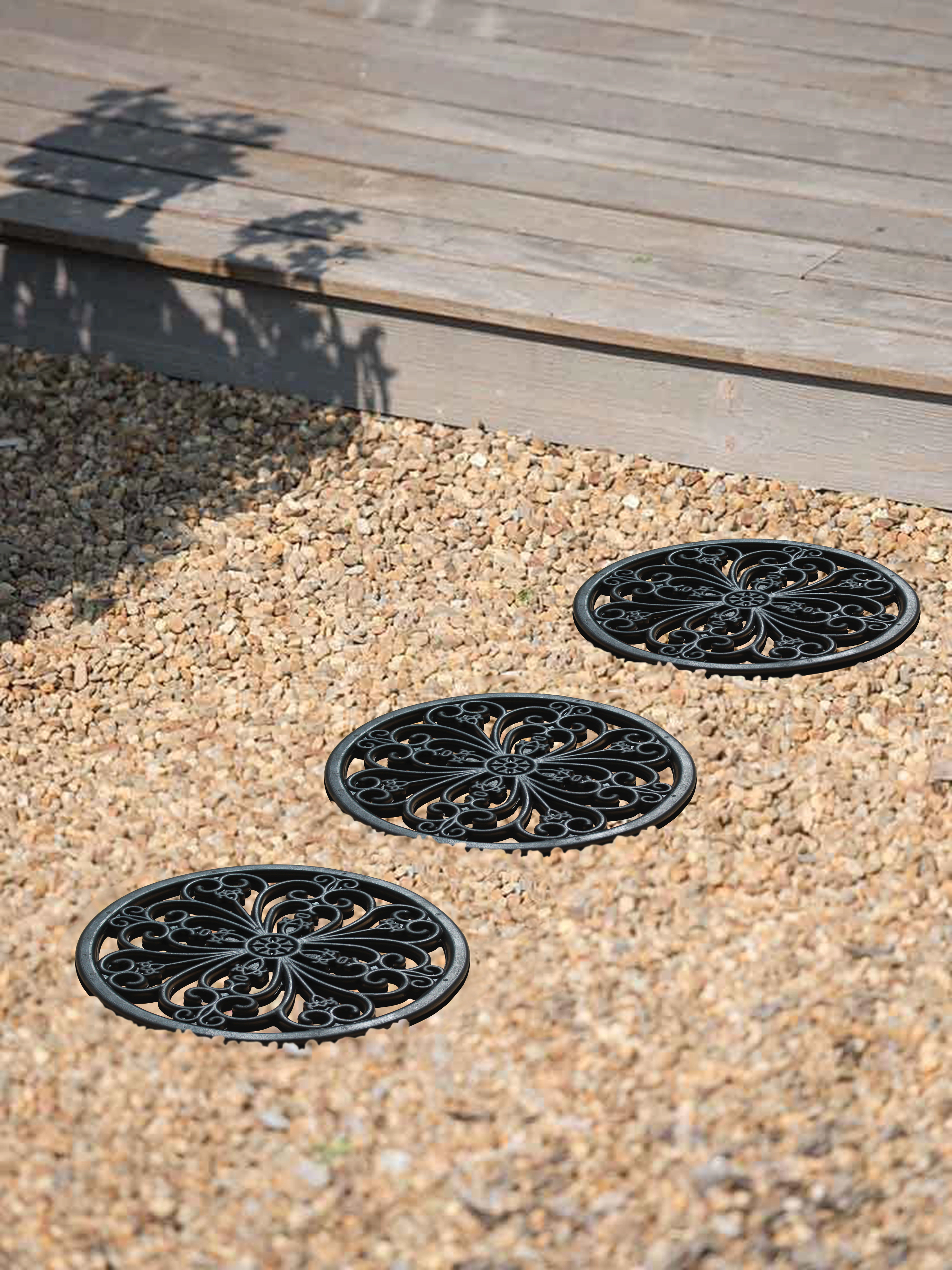 A1 Home Collections Classic Paisley Black Rubber Garden Stepping Stone Mats Set of 4, 12 x 12 In