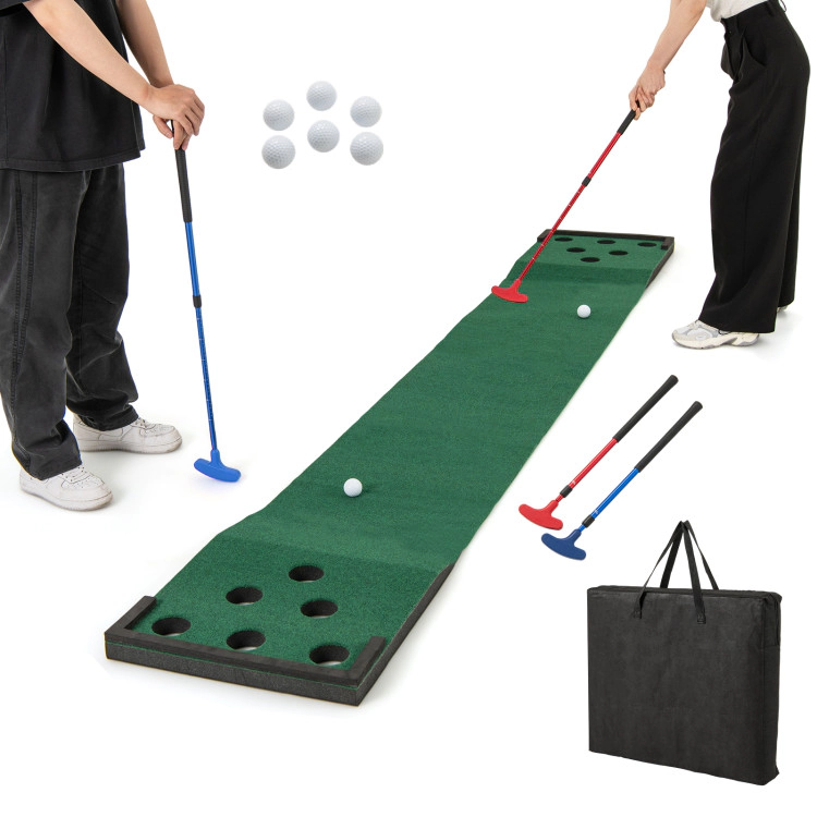 SUGIFT 2 Adjustable Putters and 6 Balls 11 ft Indoor Outdoor Putting Green Mat