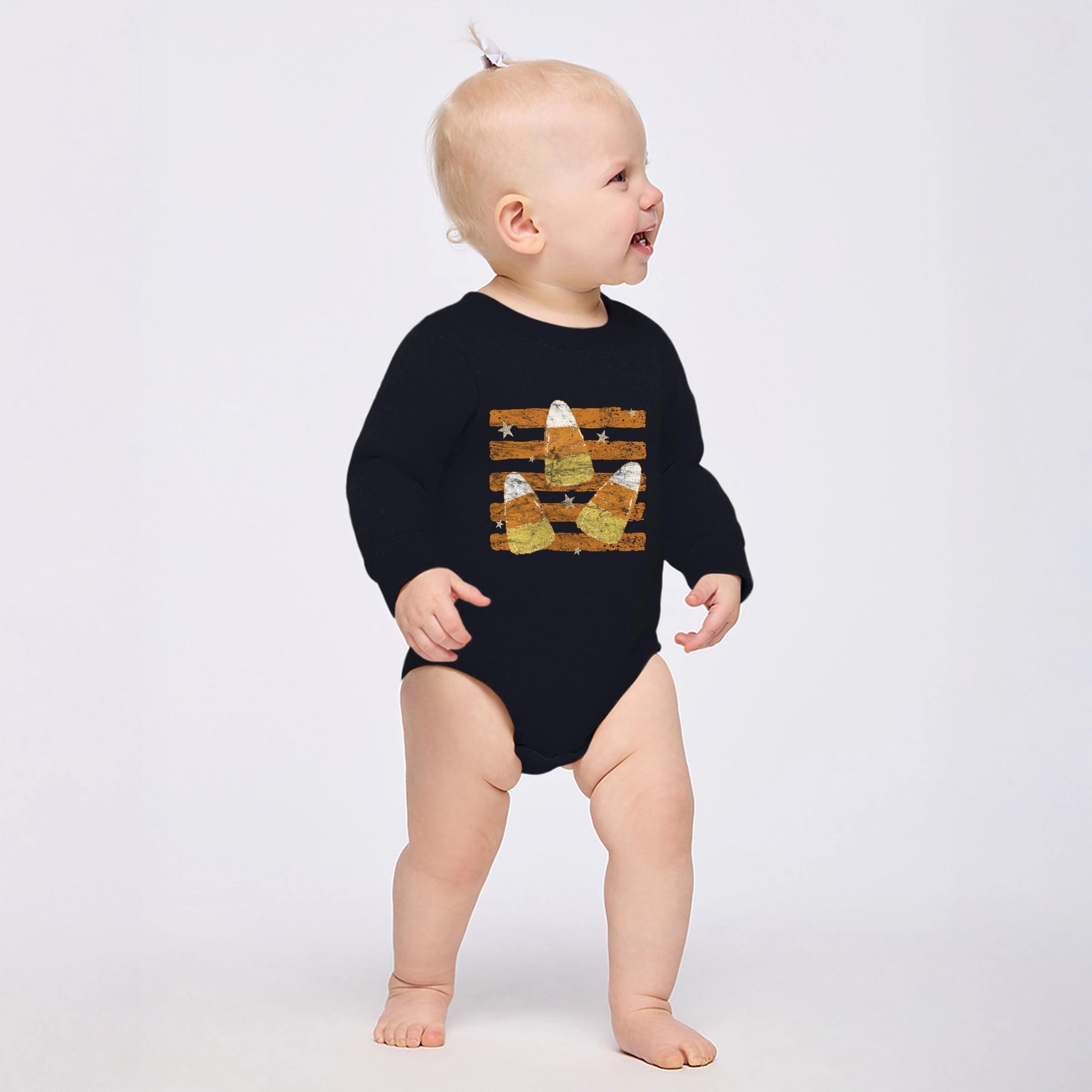 The Juniper Shop - Infant Fleece BodySuit Candy Corn Orange Stripes