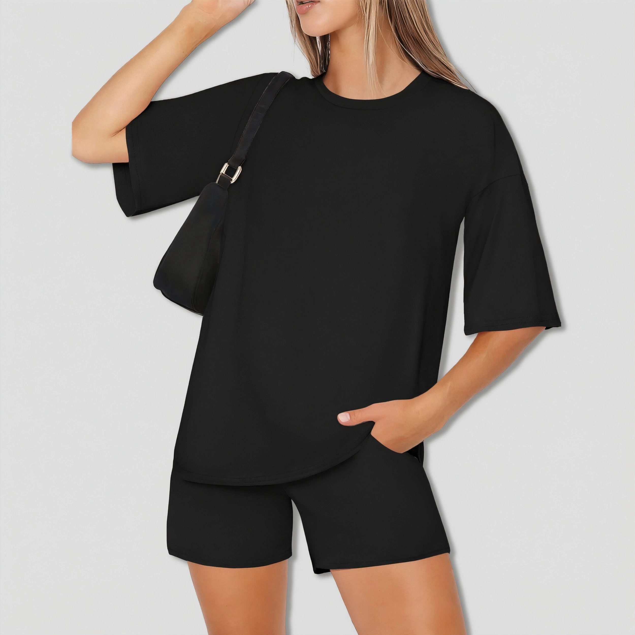 Ekouaer Women Two Piece Set Oversized Boxy T shirt Casual Short Sets Summer Matching Fashion