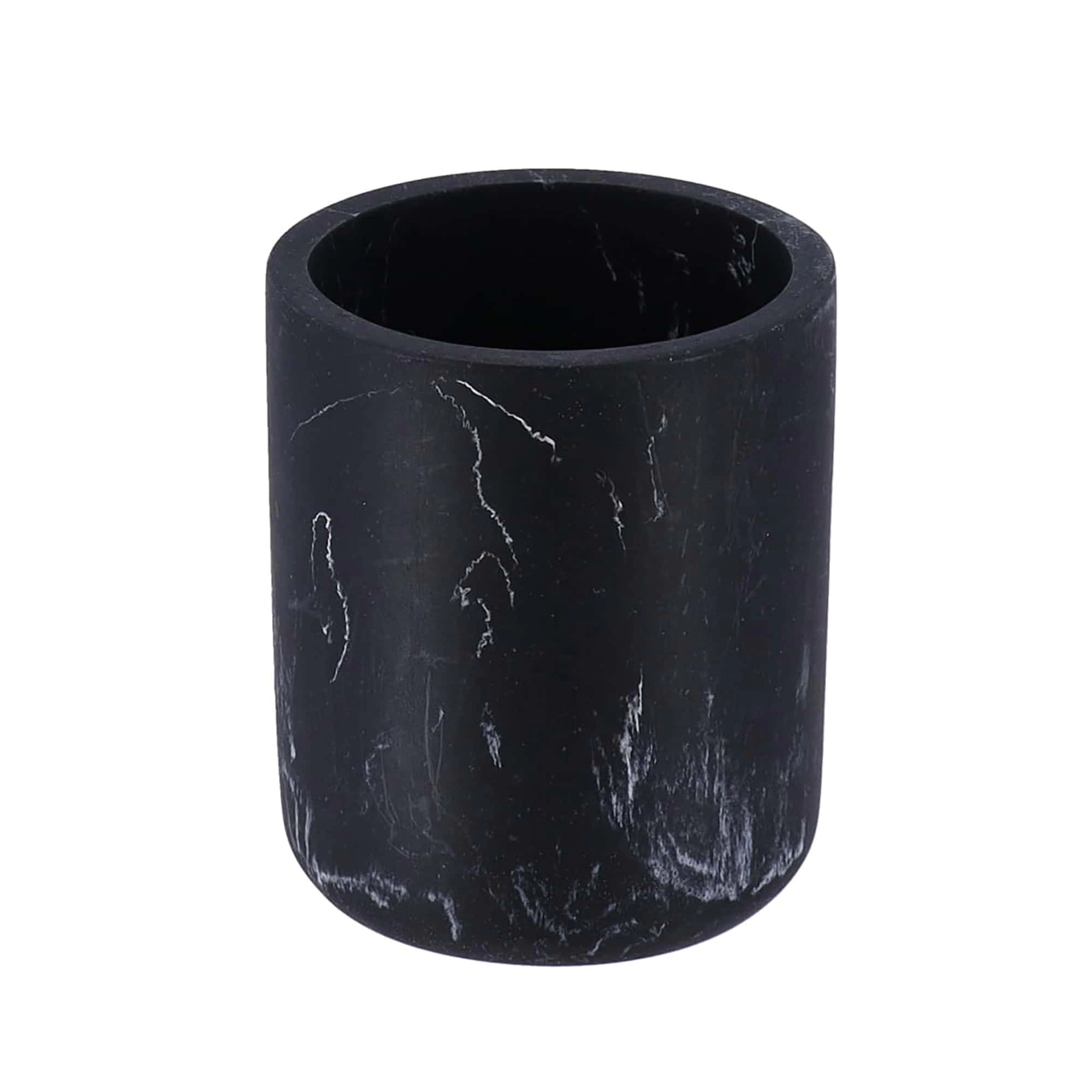 Evideco French Home Goods Marble-Effect Polyresin Toothbrush Holder, Polished Cylinder