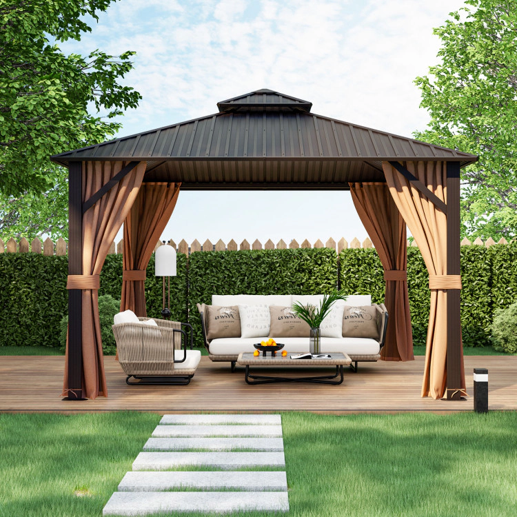 Hivvago Hardtop Outdoor Gazebo with Galvanized Steel Roof and Curtains