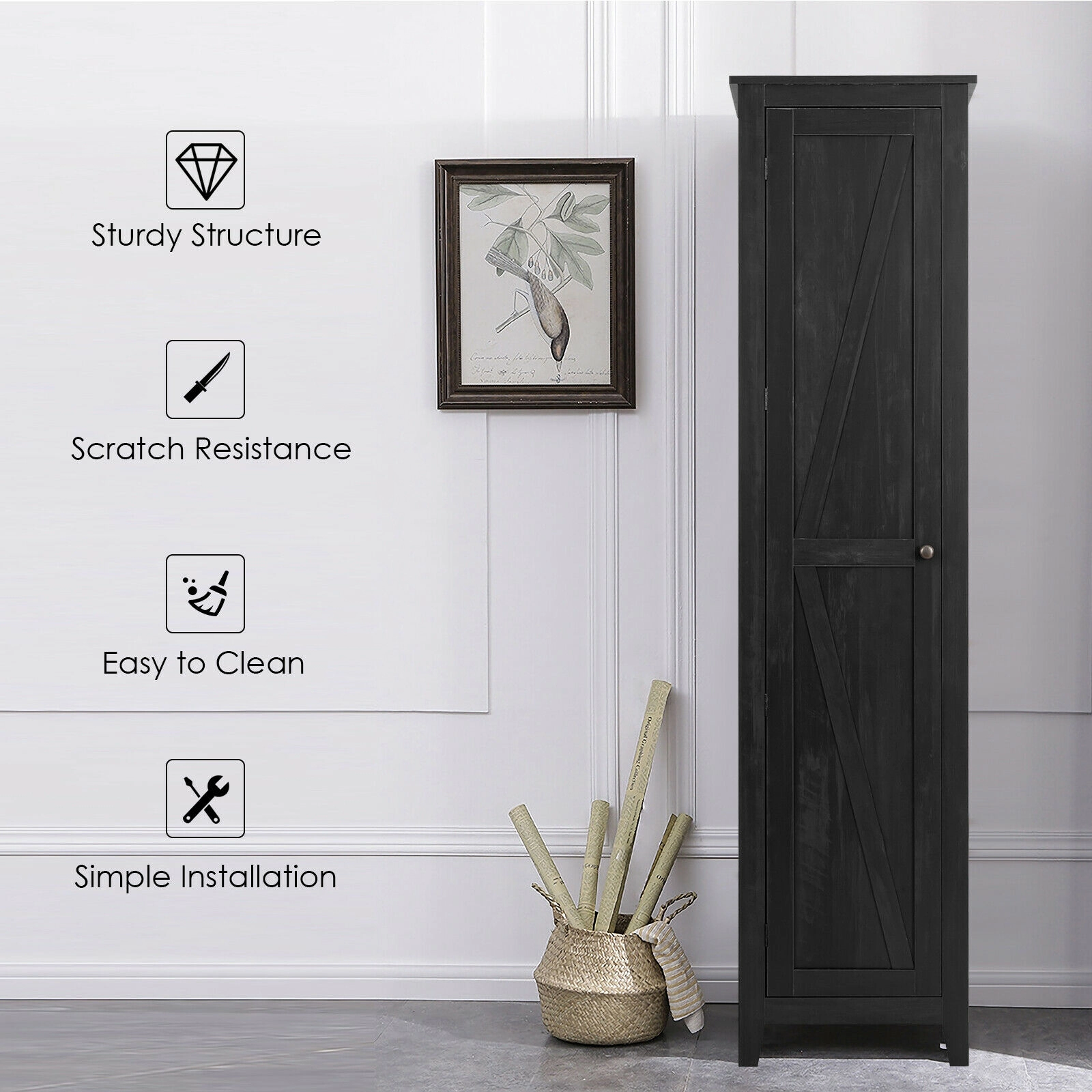 SlickBlue Linen Storage Cabinet with 4 Shelves and Magnetic Door
