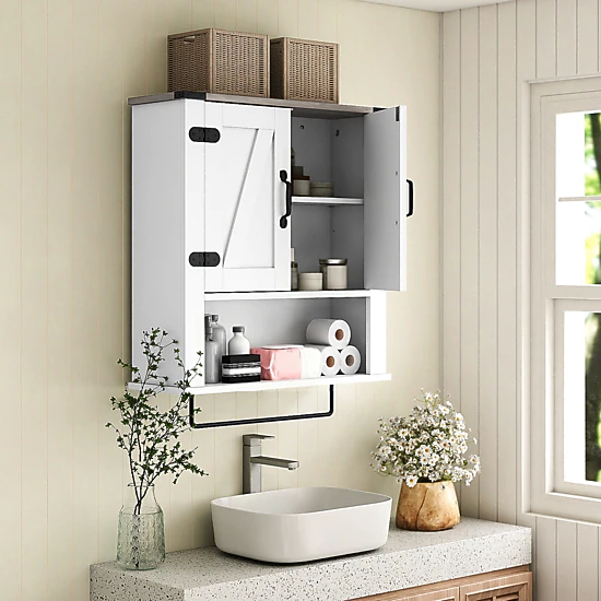 SlickBlue Wall Mounted Bathroom Cabinet with Towel Bar and Shelf