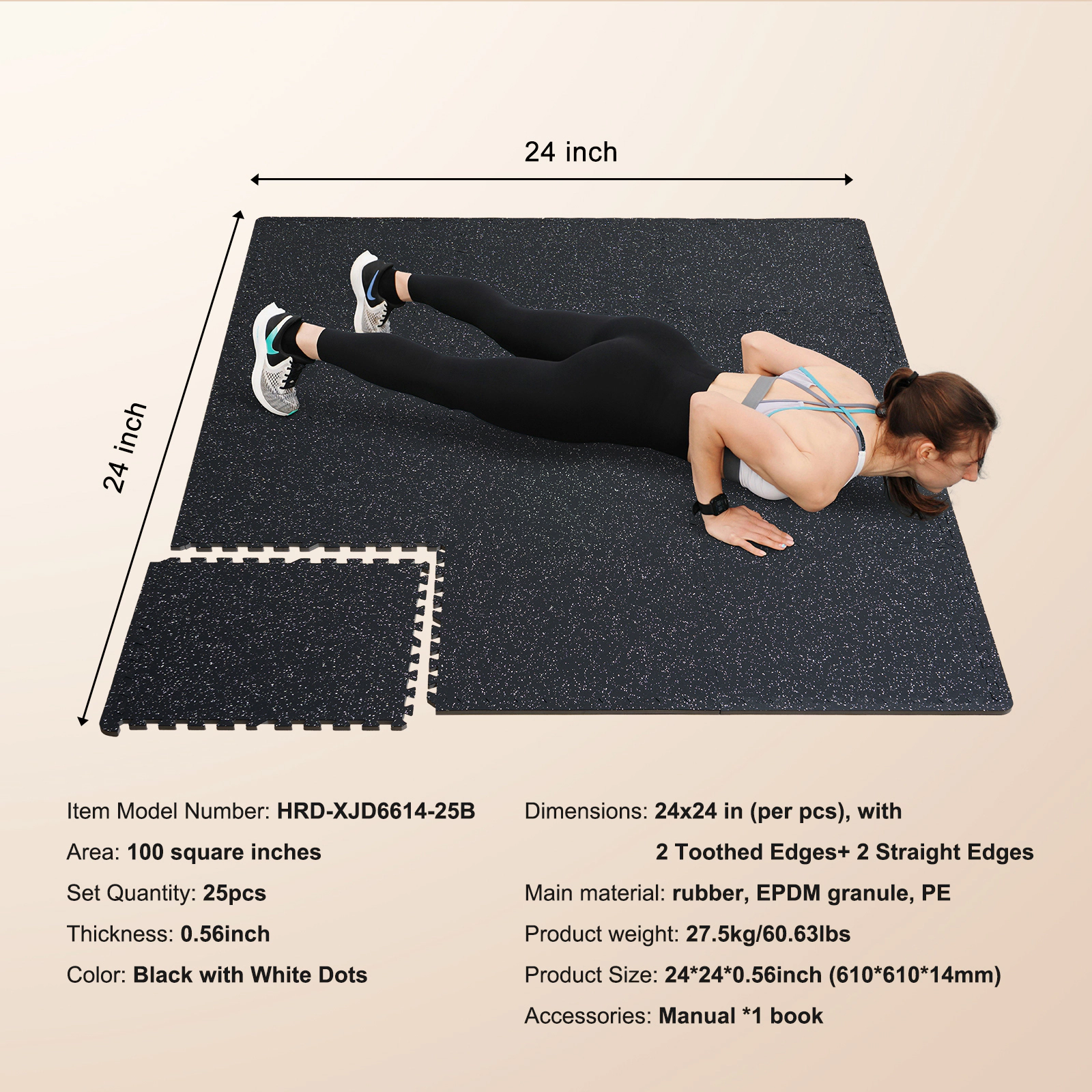 HONGGE 0.56 Inch Thick Rubber Top Gym Floor Mats with EVA Foam