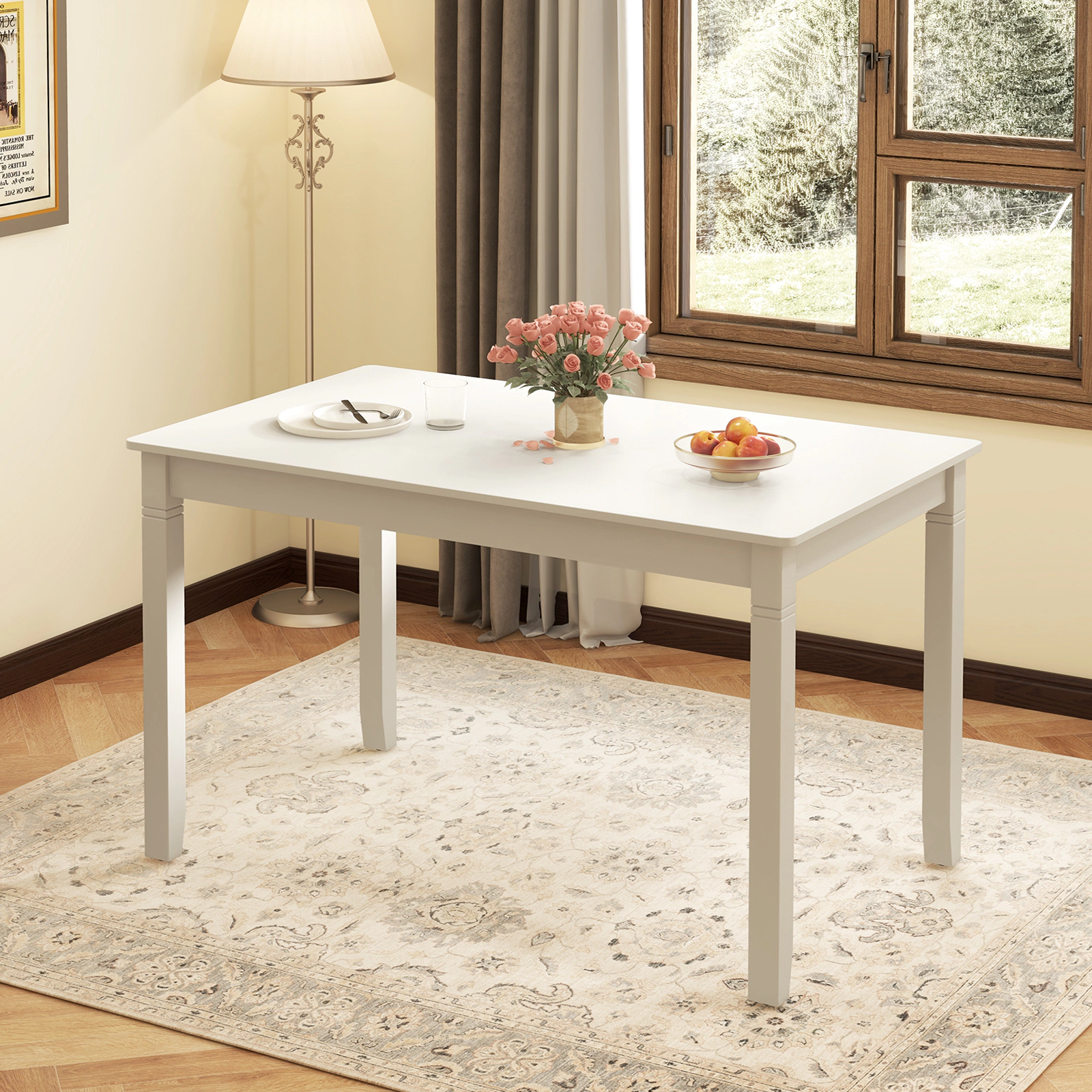 LJG 48-Inch Wooden Dining Table for 4 People Rectangular Kitchen Table with Rubber Wood Legs