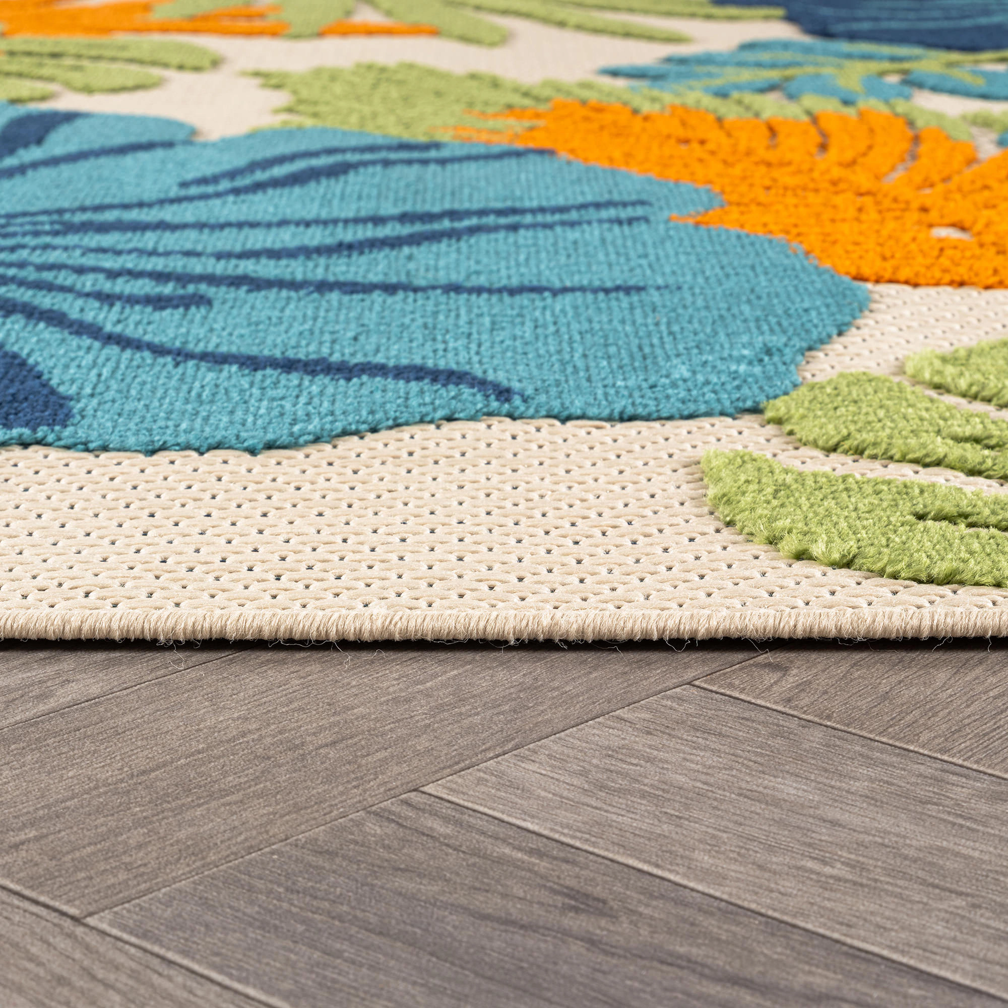 World Rug Gallery Indoor/Outdoor High-Low Textured Area Rug, Tropical Floral, Easy-Clean