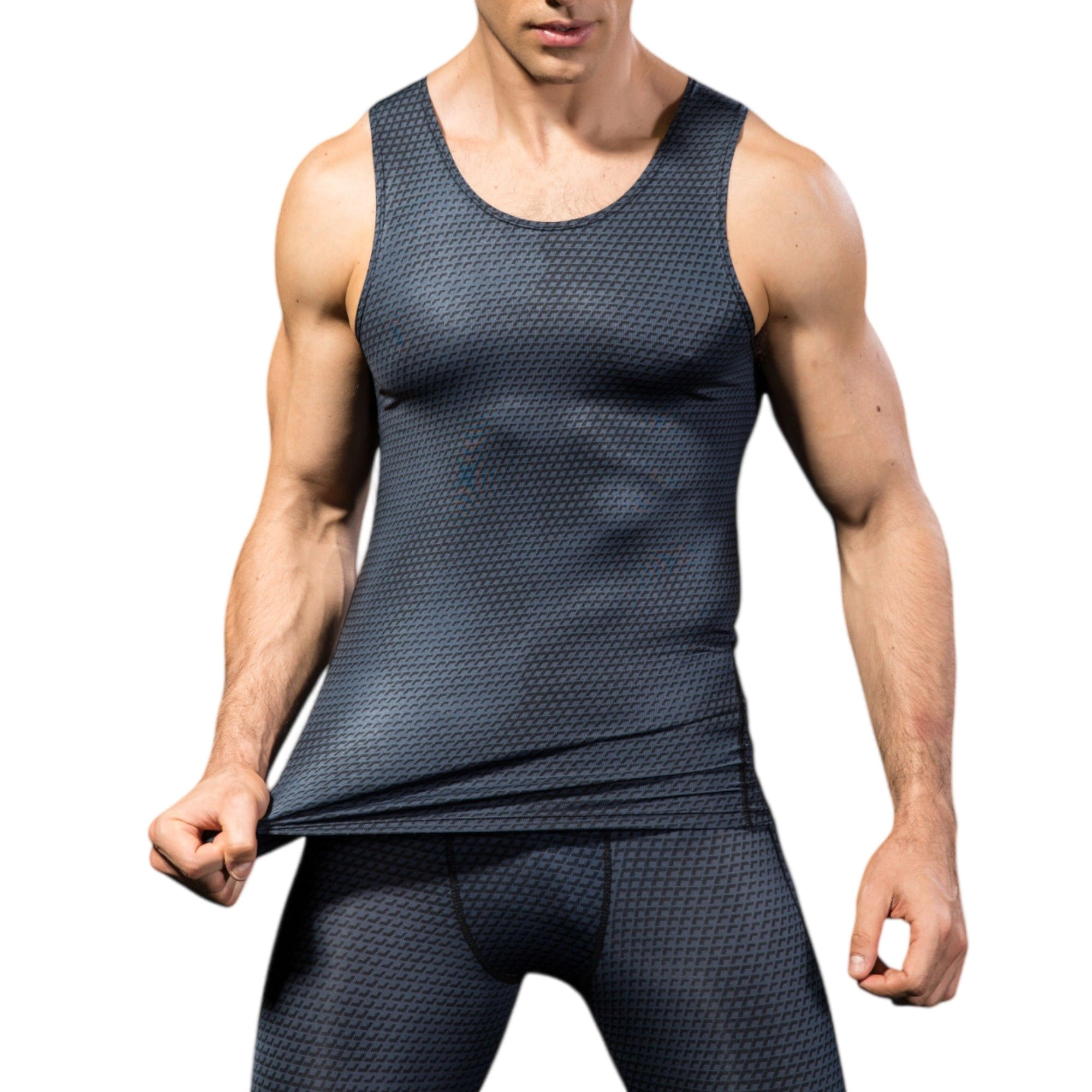 Anna-Kaci Men's Sleeveless Compression Tank Top with Textured Fabric and Scoop Neckline
