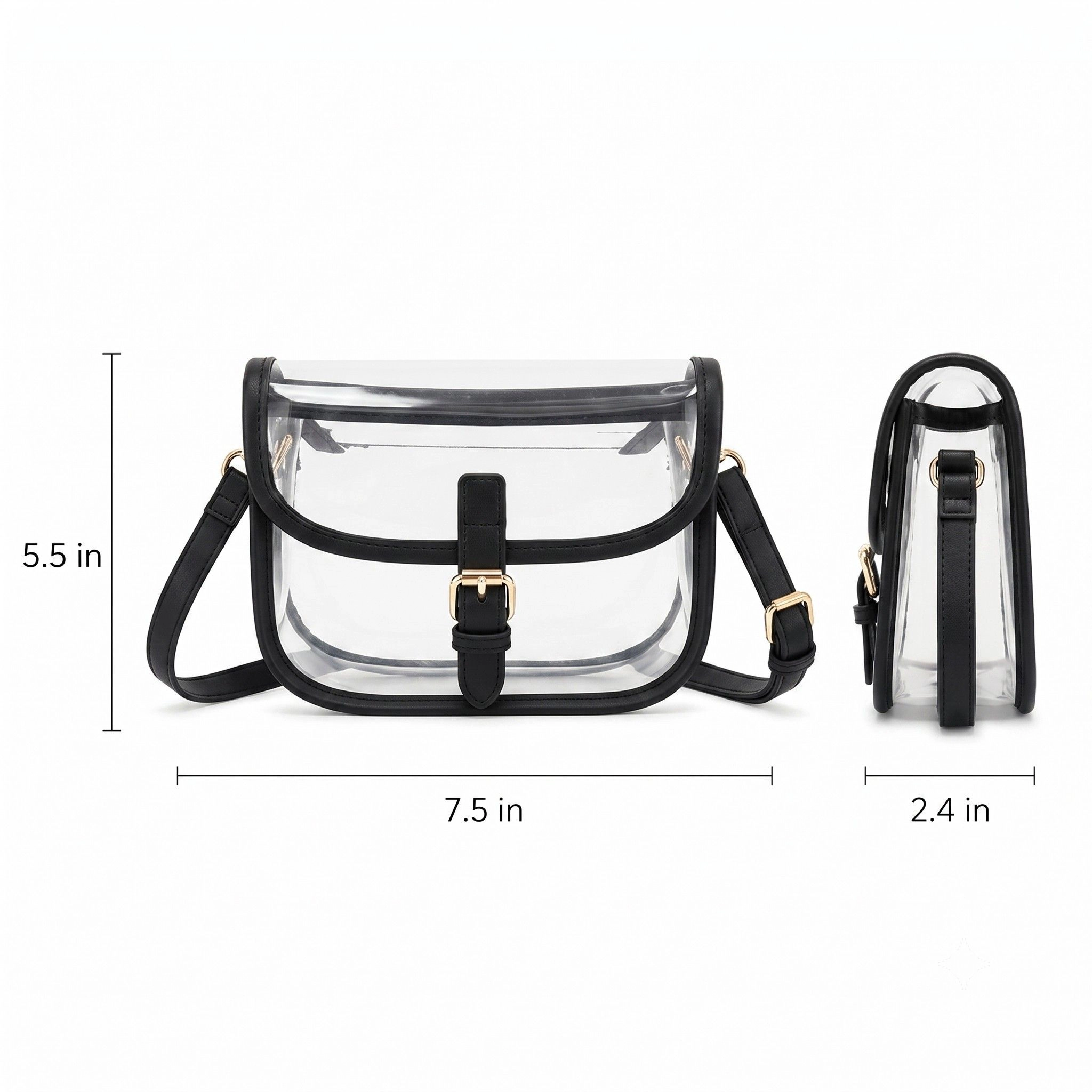 Alilang Women's Clear Crossbody Handbag with Adjustable Strap and Buckle Flap Closure, Black Trim