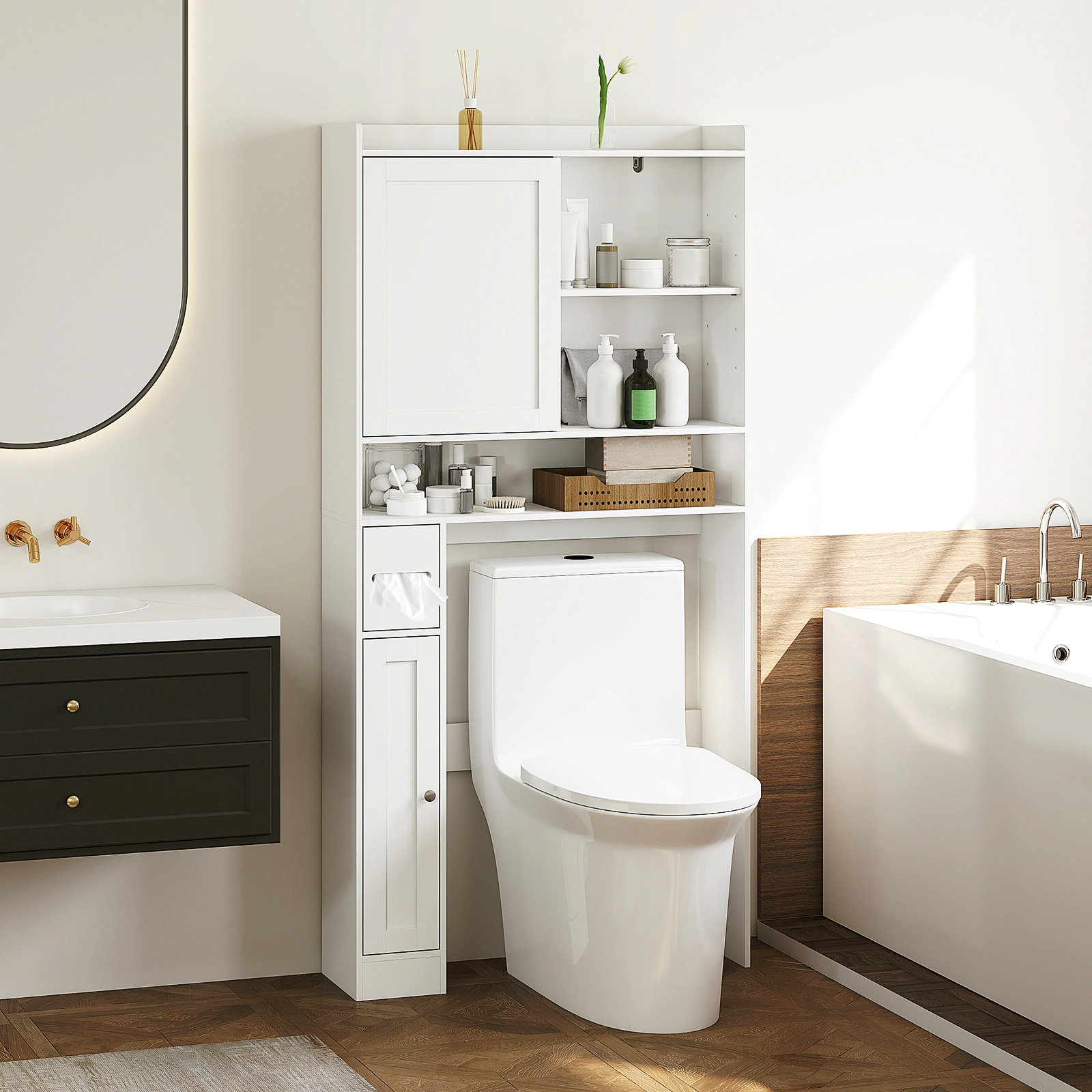 Slickblue Over The Toilet Bathroom Storage Cabinet with Sliding Door and Adjustable Shelf