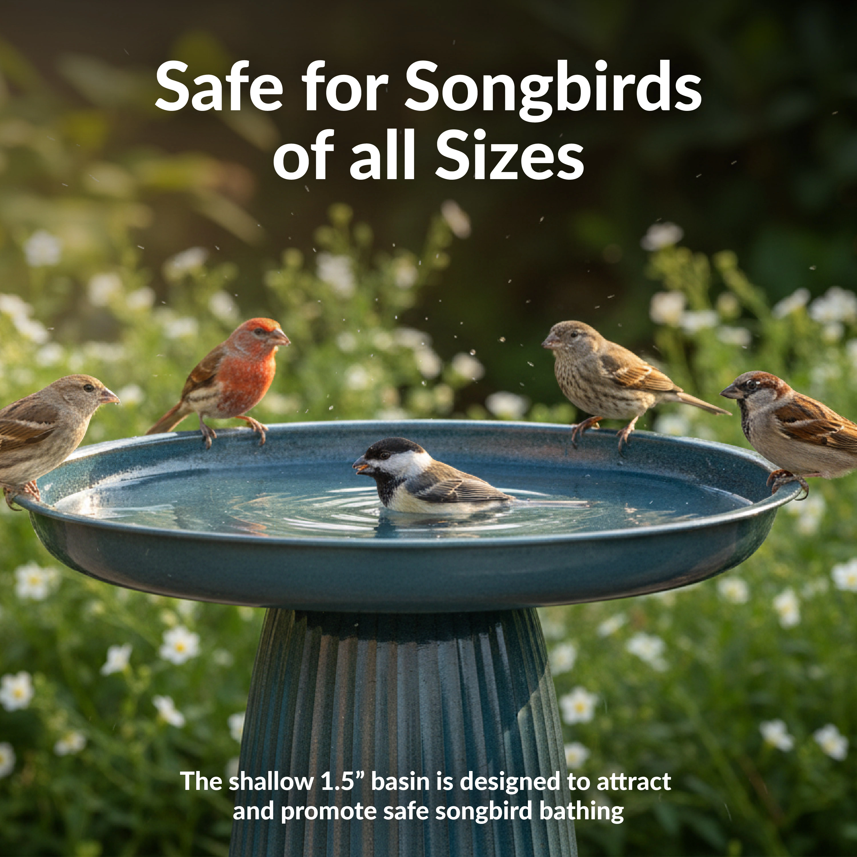 Sunnydaze Gleeful Garden 23" Tall Metal Modern Bird Bath for Outside