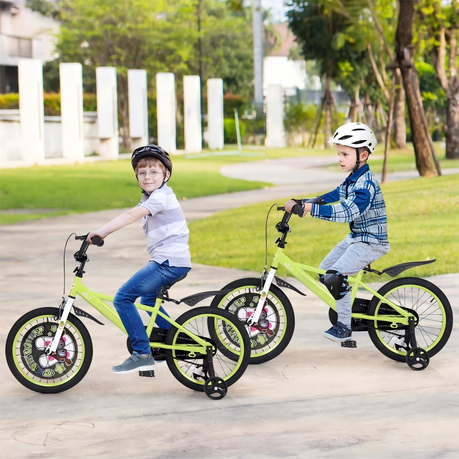 SUGIFT 18-Inch Green Kids Bike, Carbon Steel, Basket, Kickstand, Removable Training Wheels