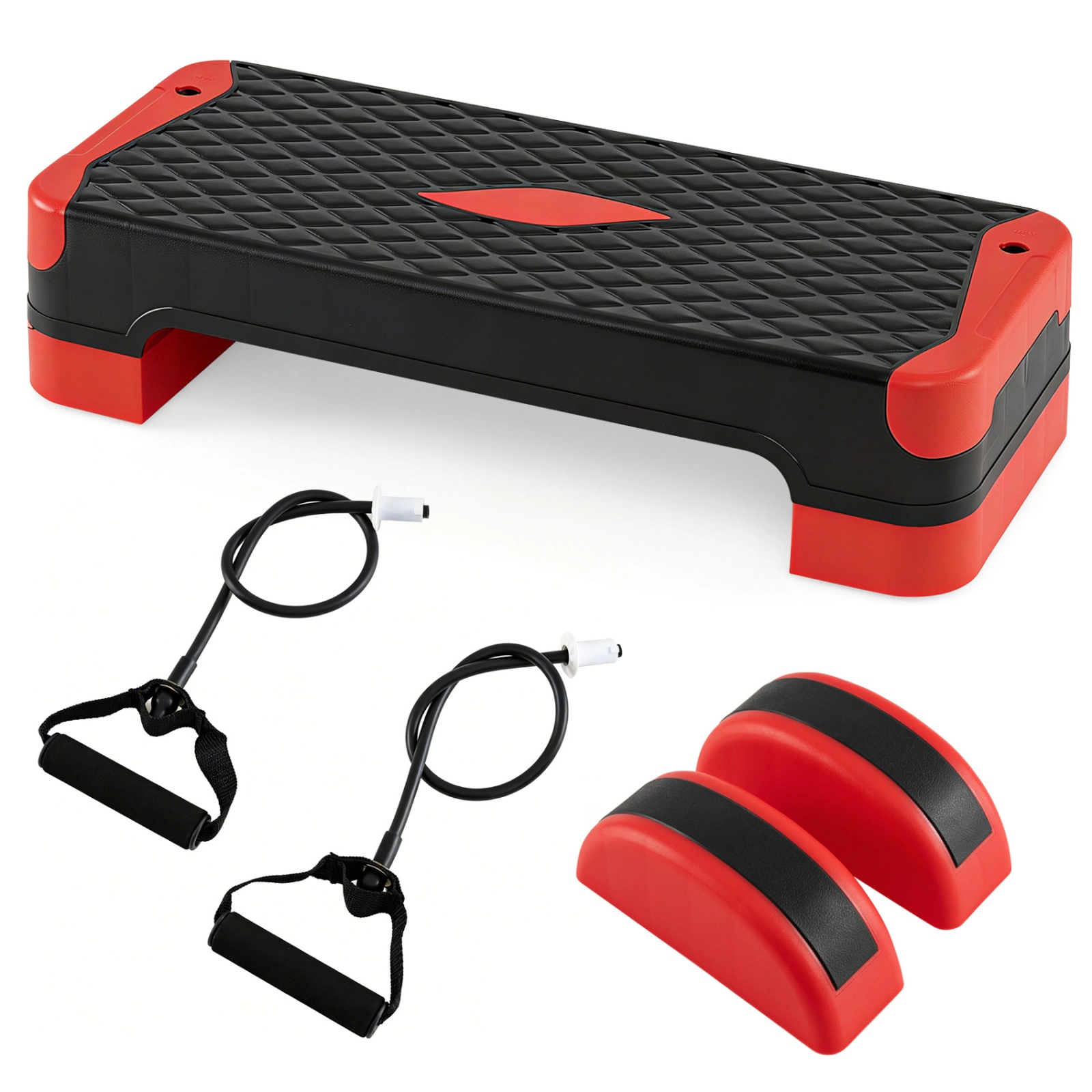 SUGIFT Red Aerobic Step Platform with 2 Risers and 2 Balance Trainers 27-in W 11-in D 4-in H 660-lb Step Capacity