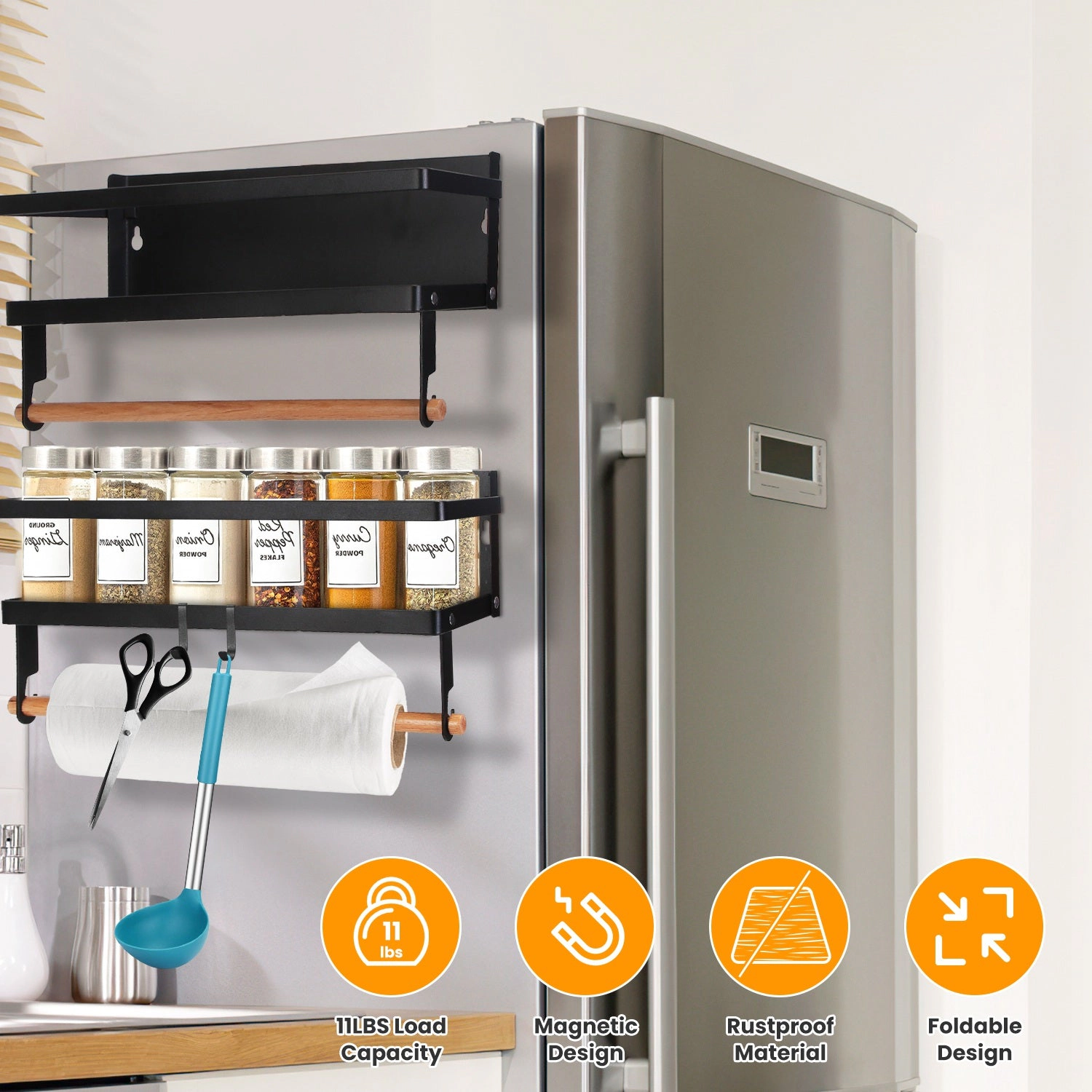 GBruno 2-Piece Magnetic Spice Rack With Paper Towel Holder