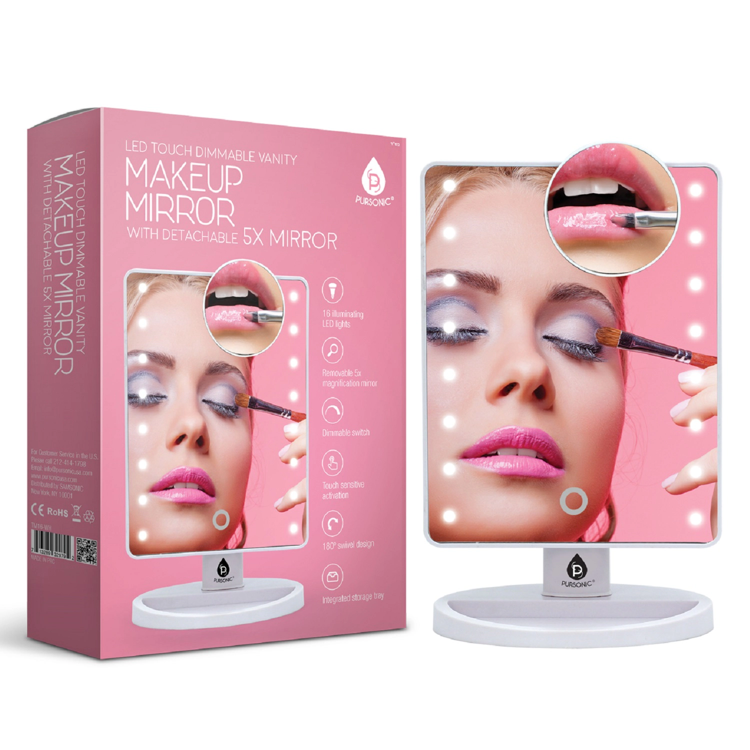 Pursonic Women’s Dimmable LED Lighted Vanity Makeup Mirror with 5X Magnification