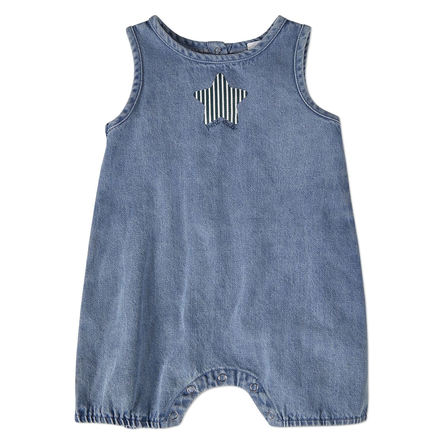 Memoi Baby and Toddler Boys "Petit Etoile" Cotton Denim Shorts-Style Romper