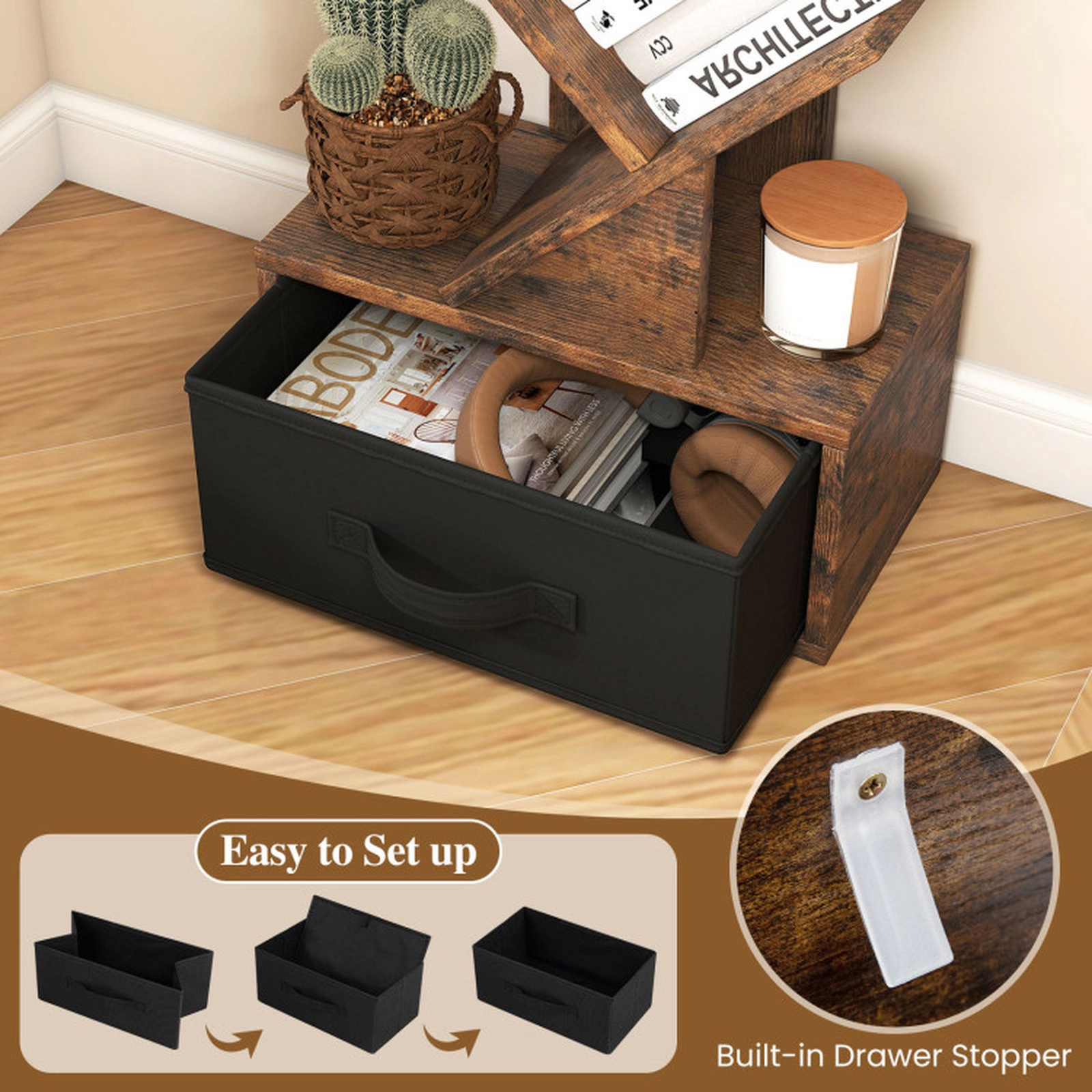 SUGIFT 10-Tier Tree Bookshelf with Drawer Freestanding Storage Bookcase 58.5-in Tall 100-lb Capacity Rustic Brown Black