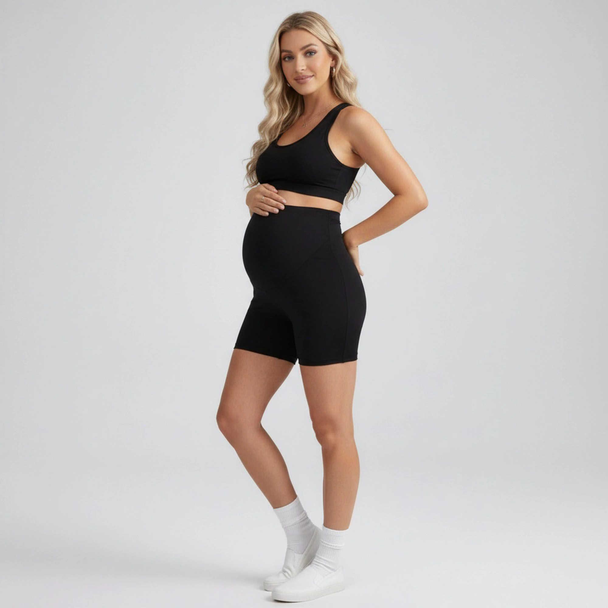 Anna-Kaci Women's High Waist Maternity Bike Shorts with Over Belly Panel Stretch Fitted Activewear