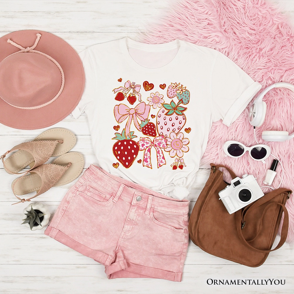 OrnamentallyYou Womens Boho Strawberry Coquette T-Shirt