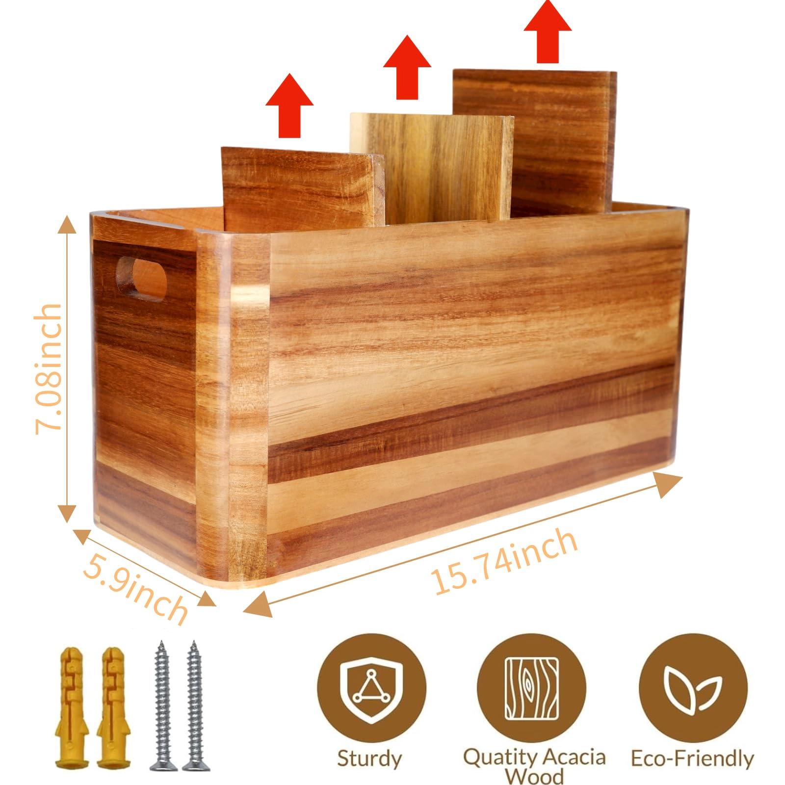 WZK Rustic Wood Removable Partition Kitchen Utensil Holder