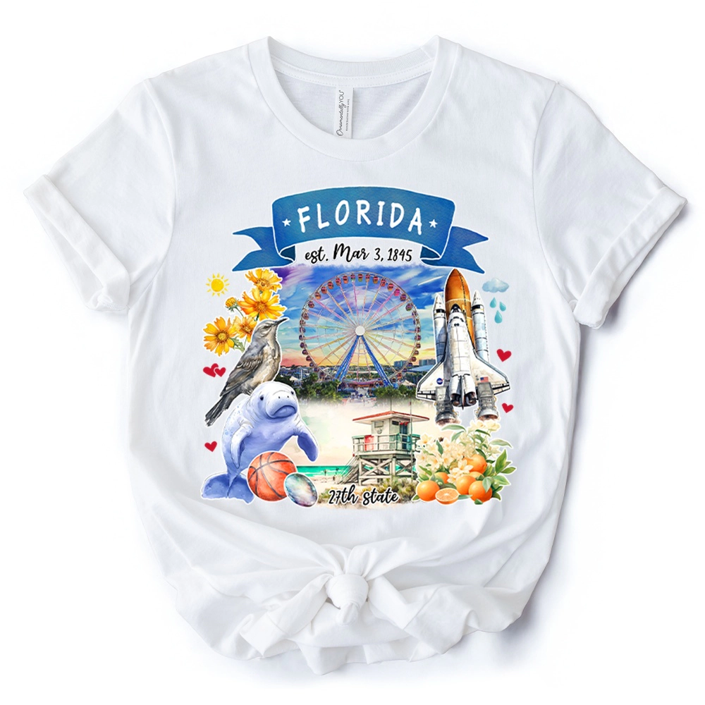 OrnamentallyYou Unisex Artistic Florida State Themes And Landmarks T-Shirt