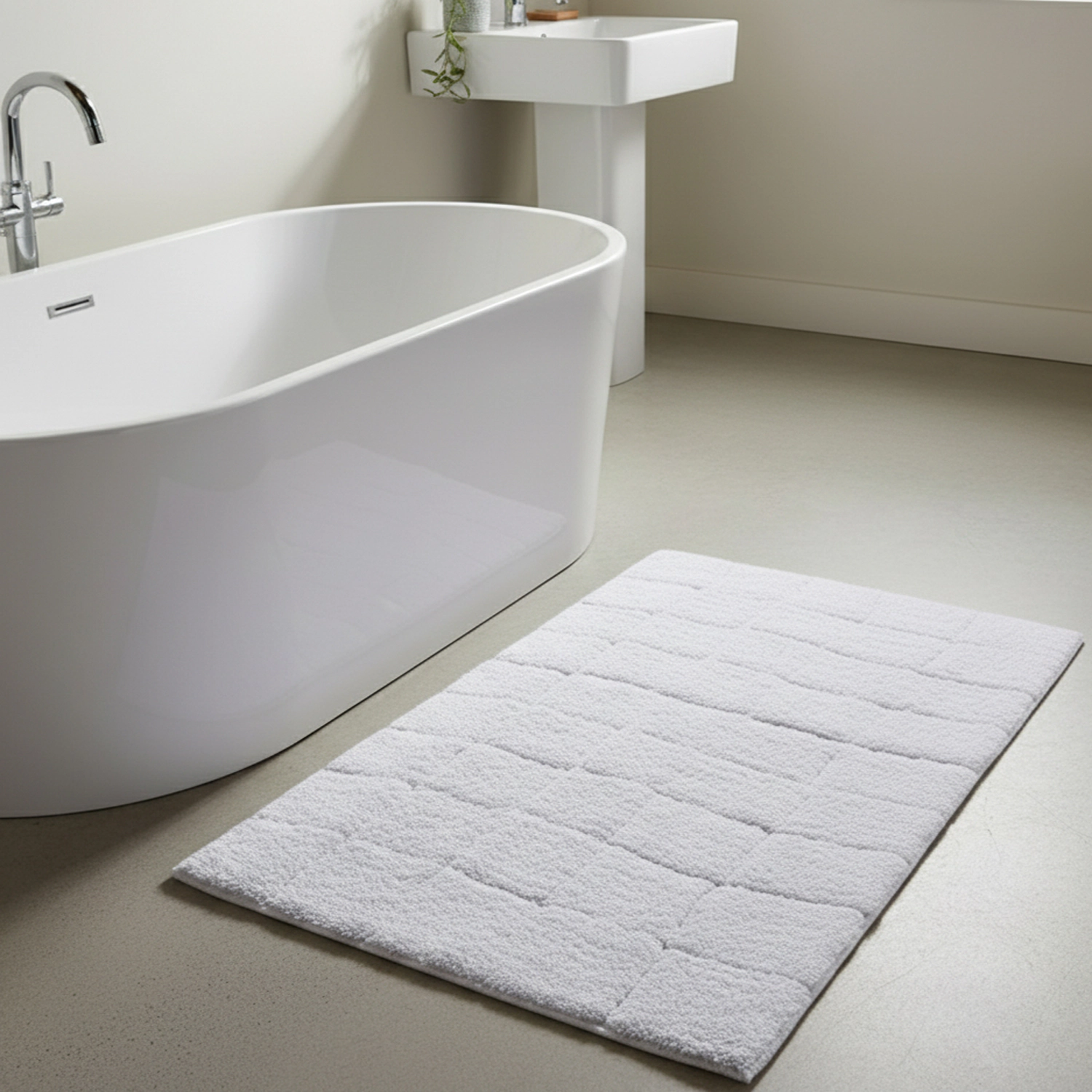 Knightsbridge Stylish And Comfortable All Season Traditional New Tile Design Cotton Bath Rug 20" X 30" White